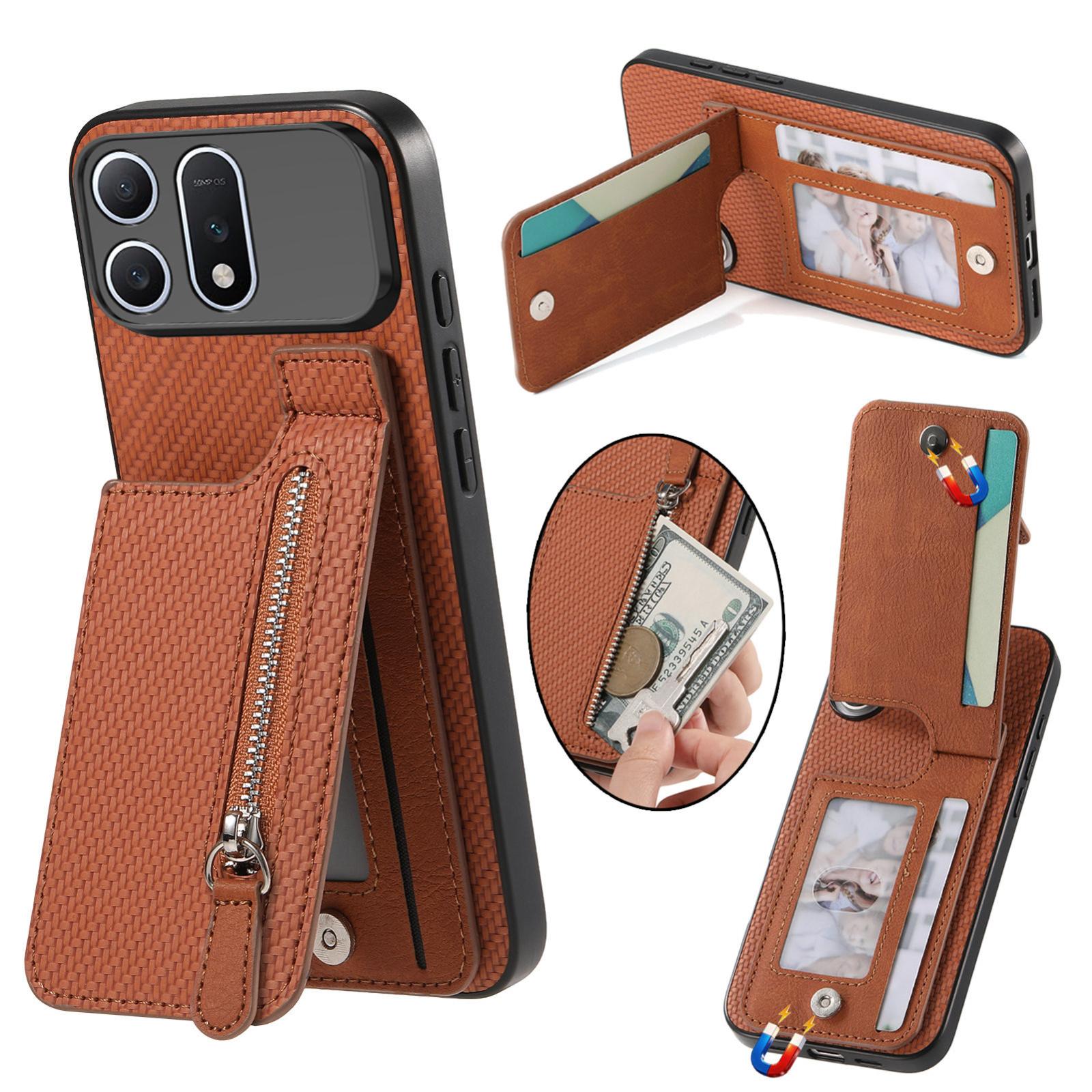 For Honor Win Turbo 5G Carbon Fiber Vertical Flip Zipper Phone Case(Brown) - Shopkiz.com