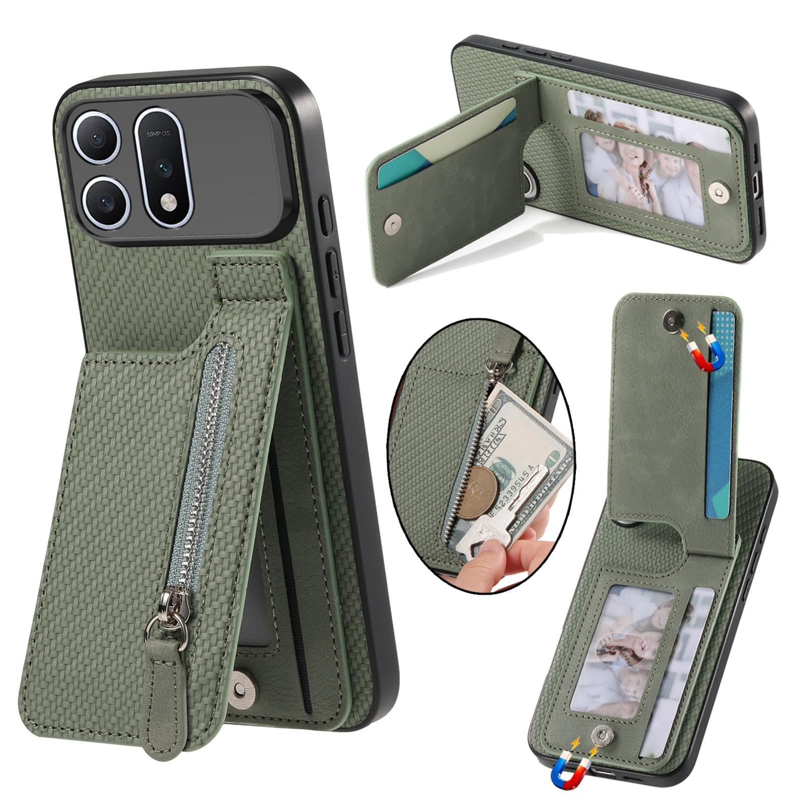 For Honor Win Turbo 5G Carbon Fiber Vertical Flip Zipper Phone Case(Green) - Shopkiz.com
