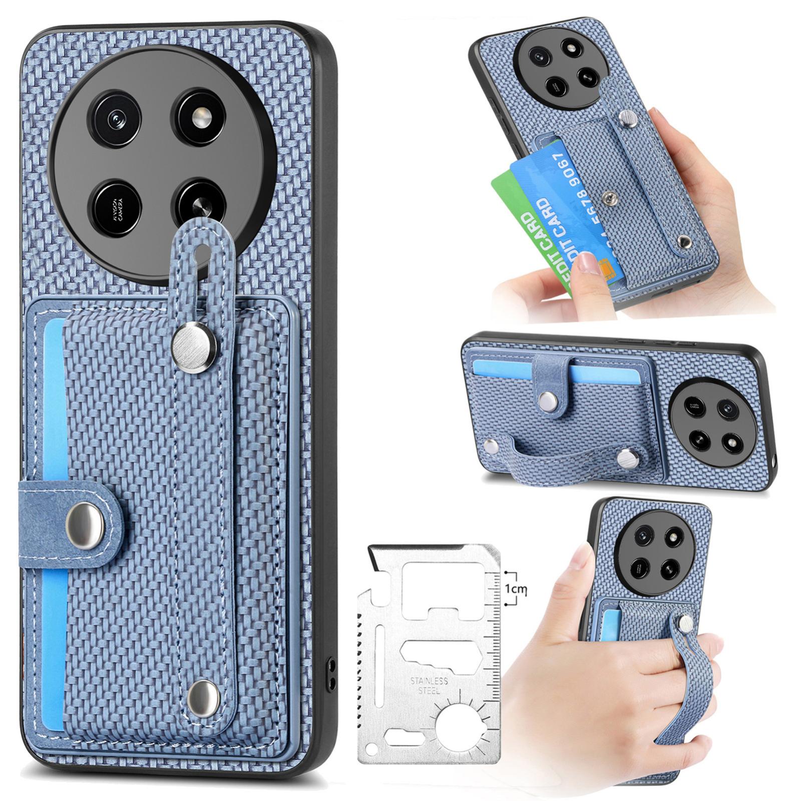 For Honor X80 Pro Max 5G Wristband Kickstand Card Wallet Back Cover Phone Case with Tool Knife(Blue) - Shopkiz.com