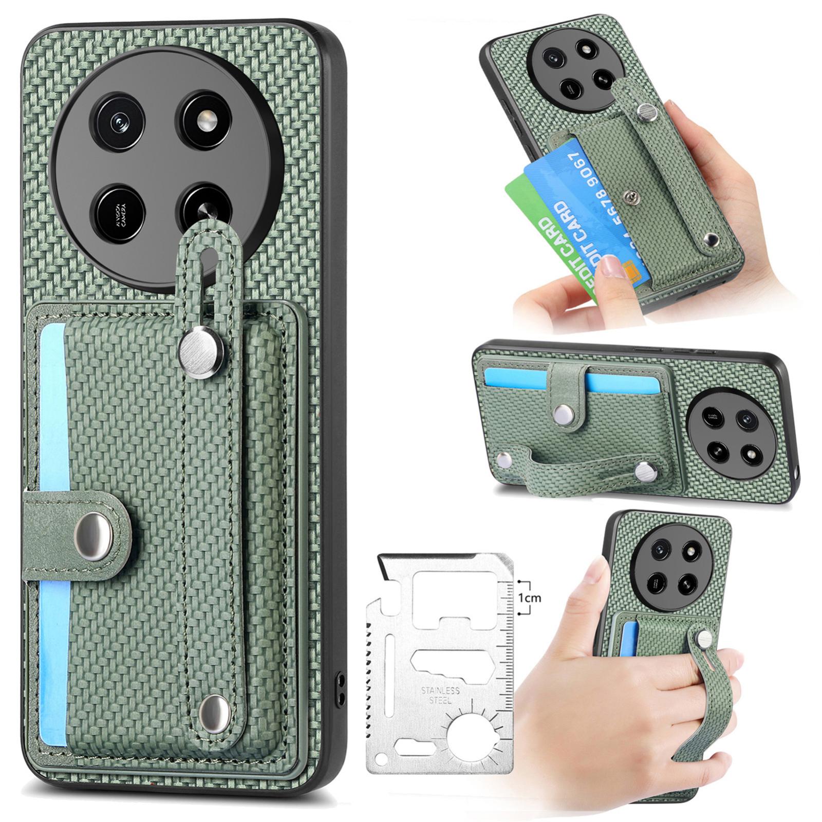 For Honor X80 Pro Max 5G Wristband Kickstand Card Wallet Back Cover Phone Case with Tool Knife(Green) - Shopkiz.com