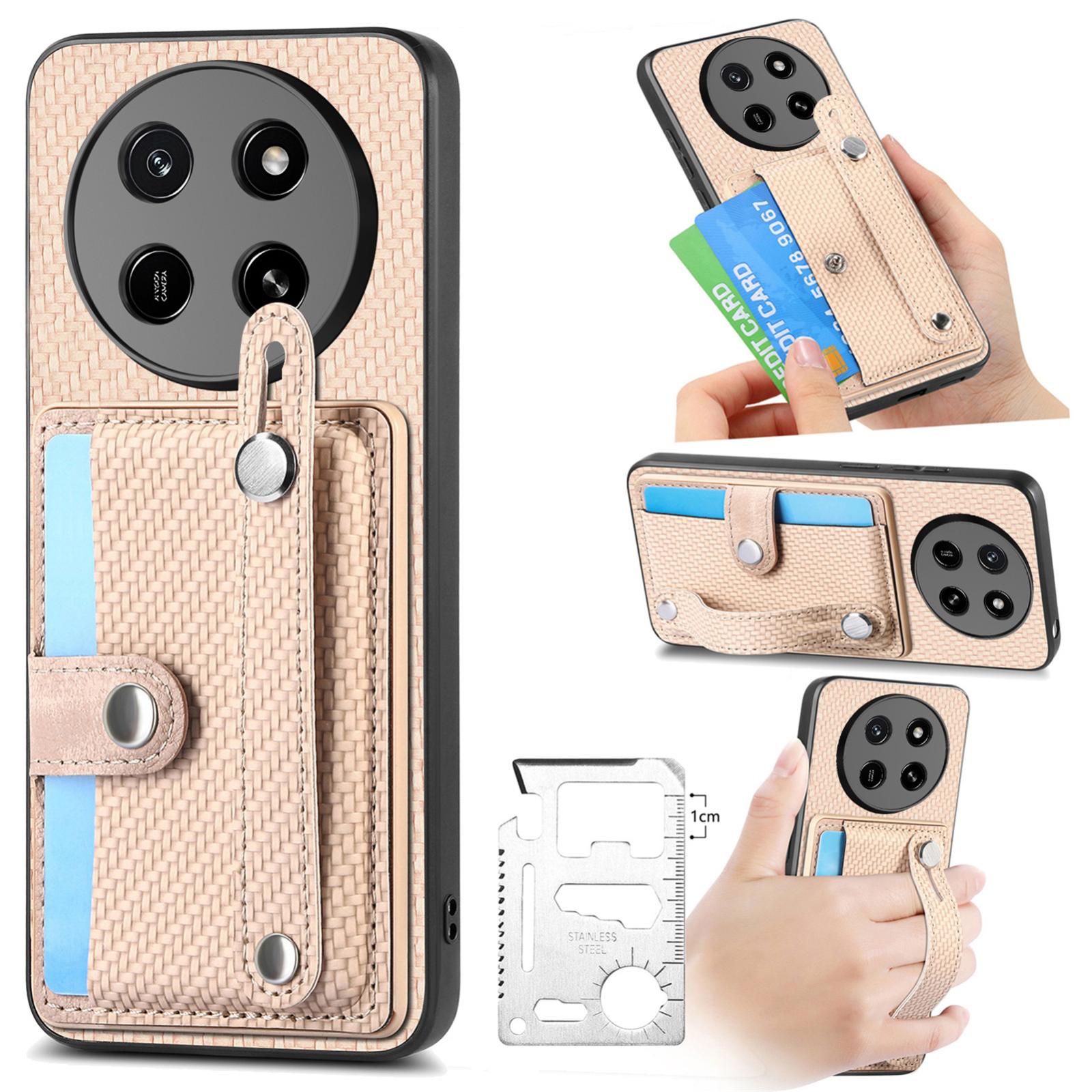 For Honor X80 Pro Max 5G Wristband Kickstand Card Wallet Back Cover Phone Case with Tool Knife(Khaki) - Shopkiz.com