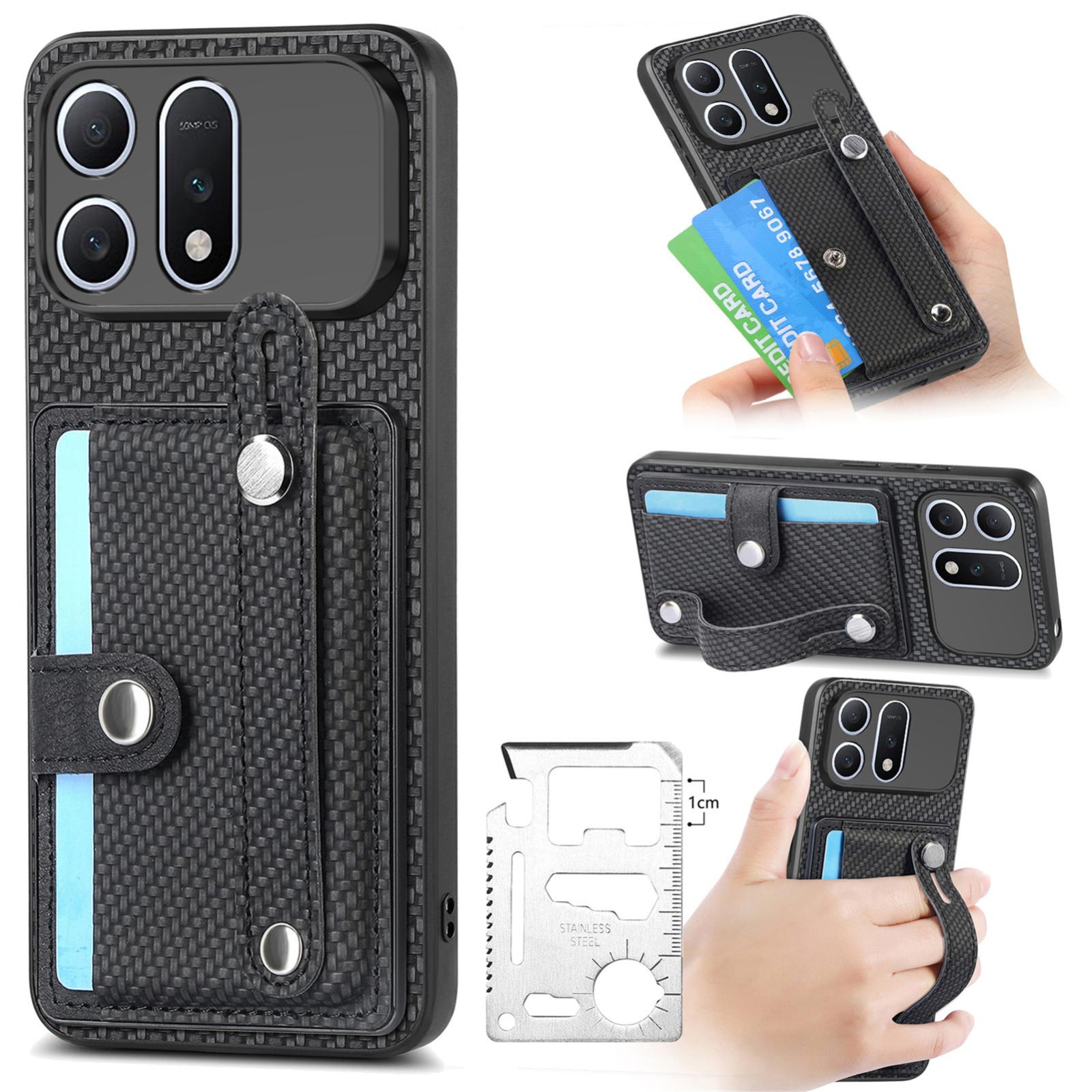 For Honor Win Turbo 5G Wristband Kickstand Card Wallet Back Cover Phone Case with Tool Knife(Black) - Shopkiz.com