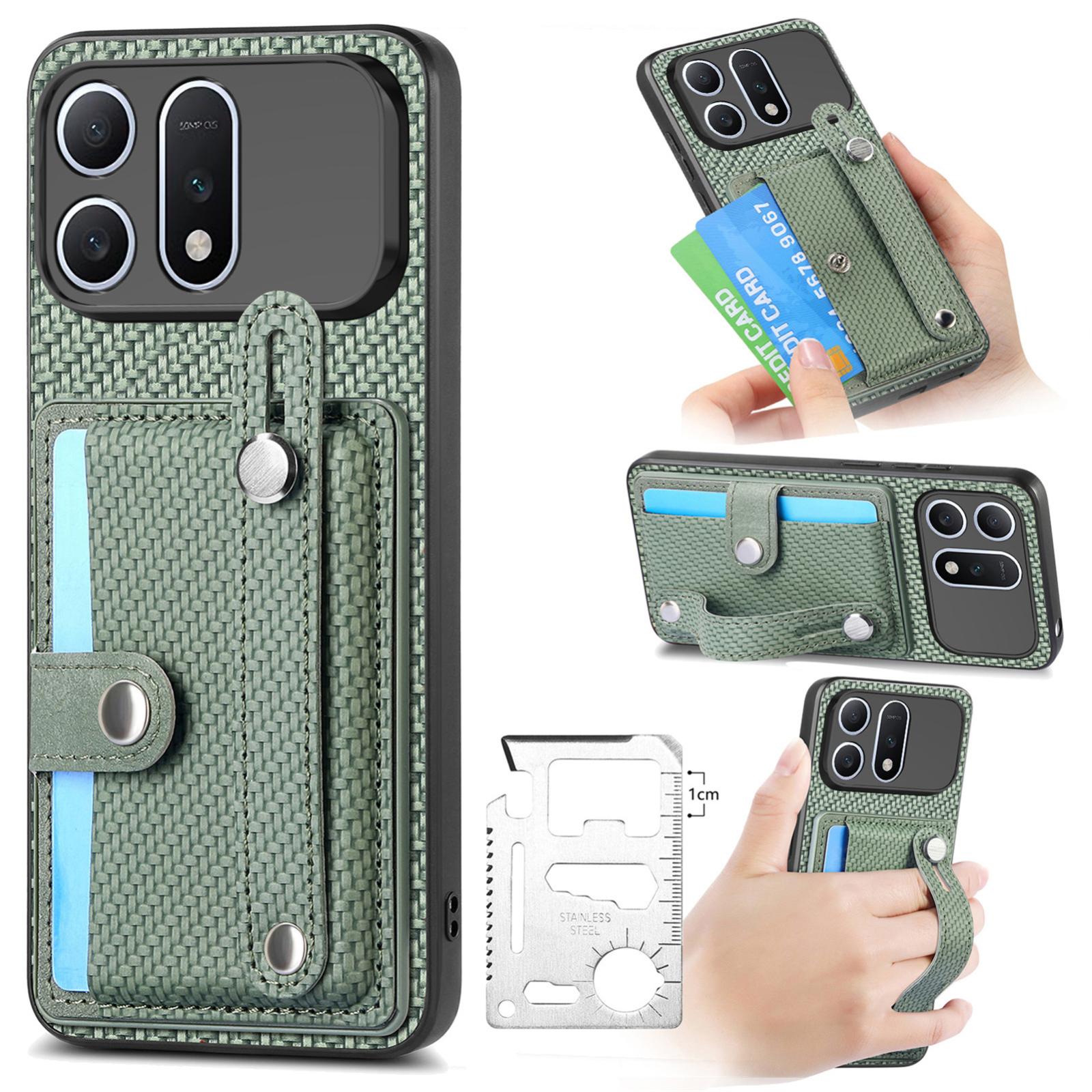 For Honor Win Turbo 5G Wristband Kickstand Card Wallet Back Cover Phone Case with Tool Knife(Green) - Shopkiz.com