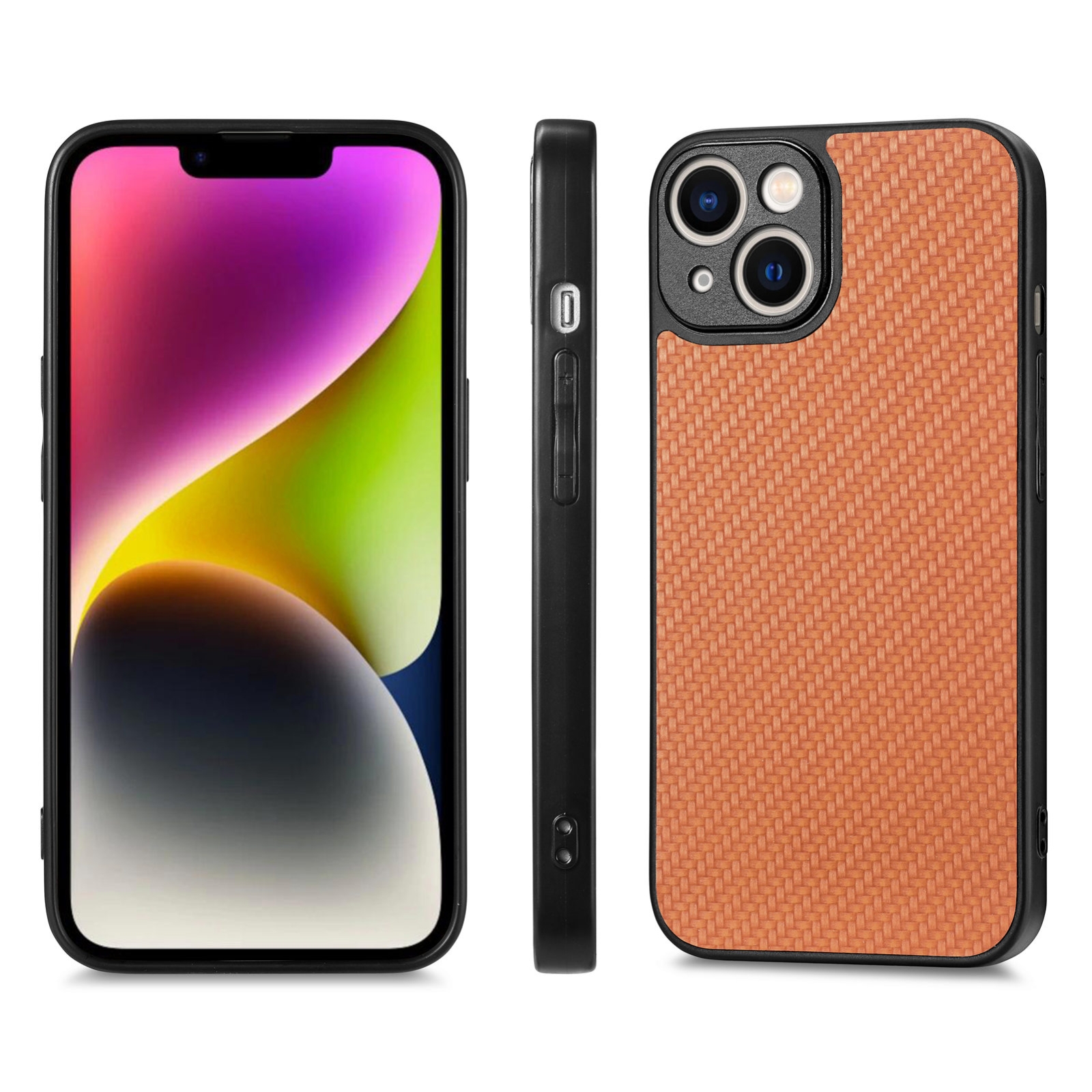 For iPhone 14 Plus Carbon Fiber Texture Leather Back Phone Case(Brown) - Shopkiz.com