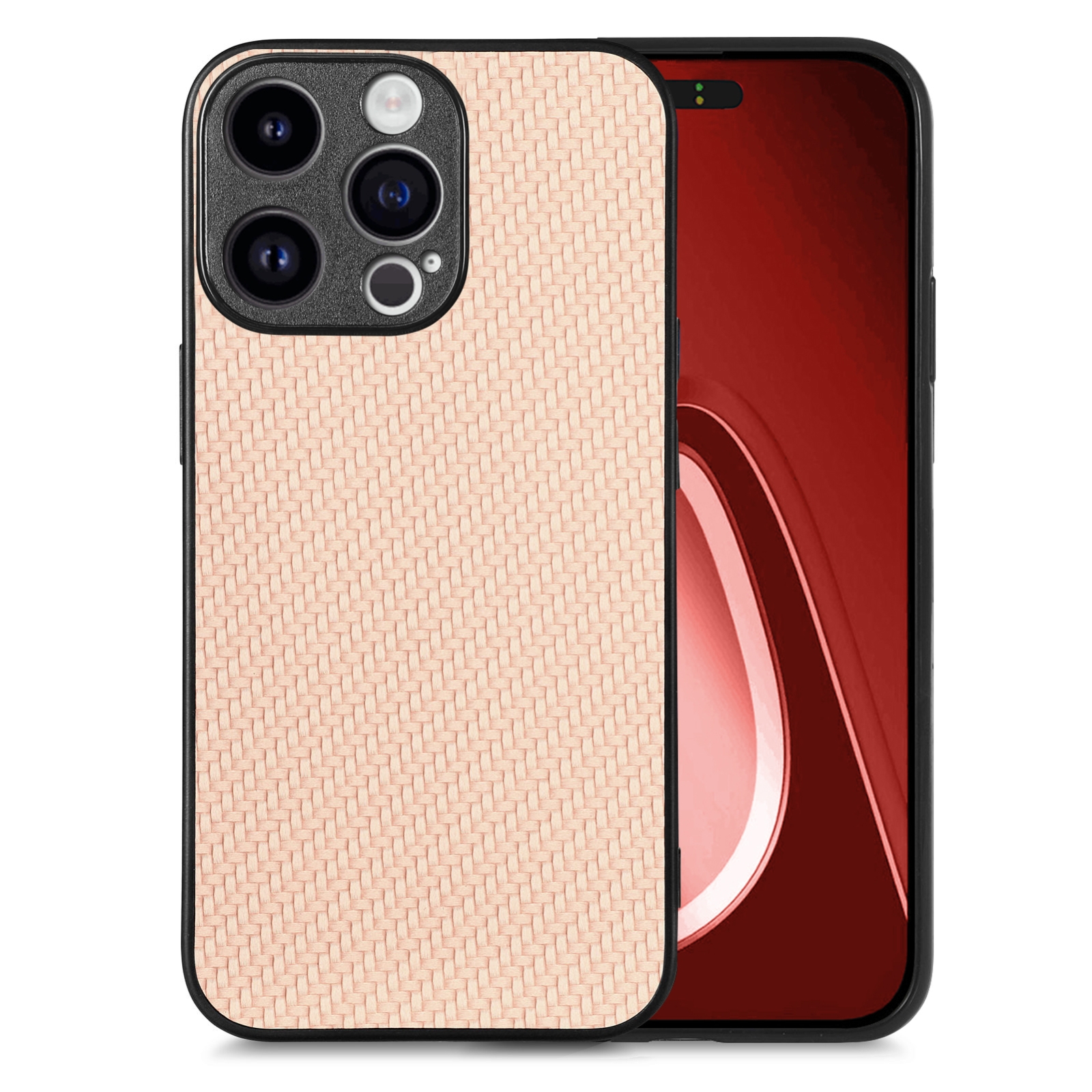 For iPhone 15 Pro Carbon Fiber Texture Leather Back Phone Case(Khaki) - Shopkiz.com