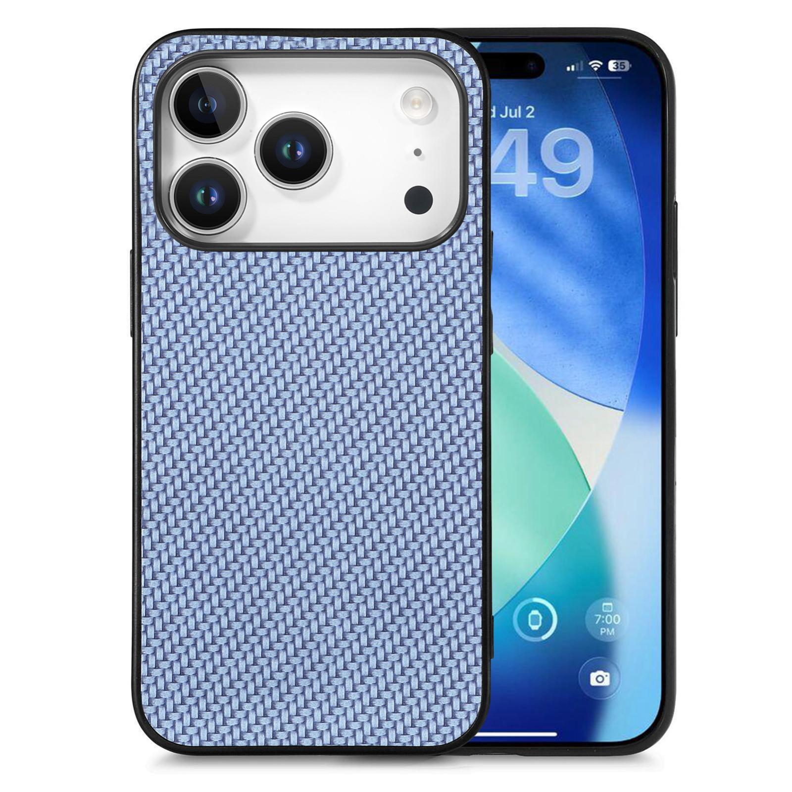 For iPhone 17 Pro Carbon Fiber Texture Leather Back Phone Case(Blue) - Shopkiz.com