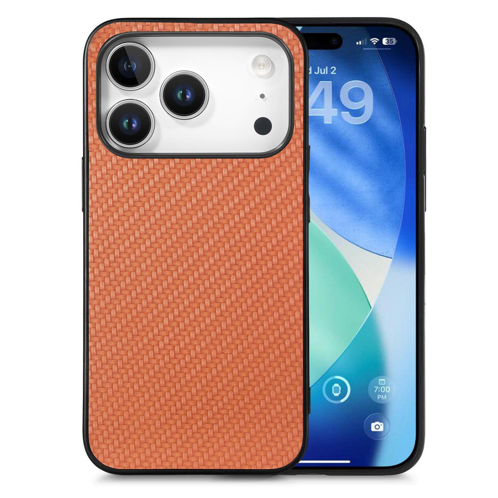 For iPhone 17 Pro Carbon Fiber Texture Leather Back Phone Case(Brown) - Shopkiz.com