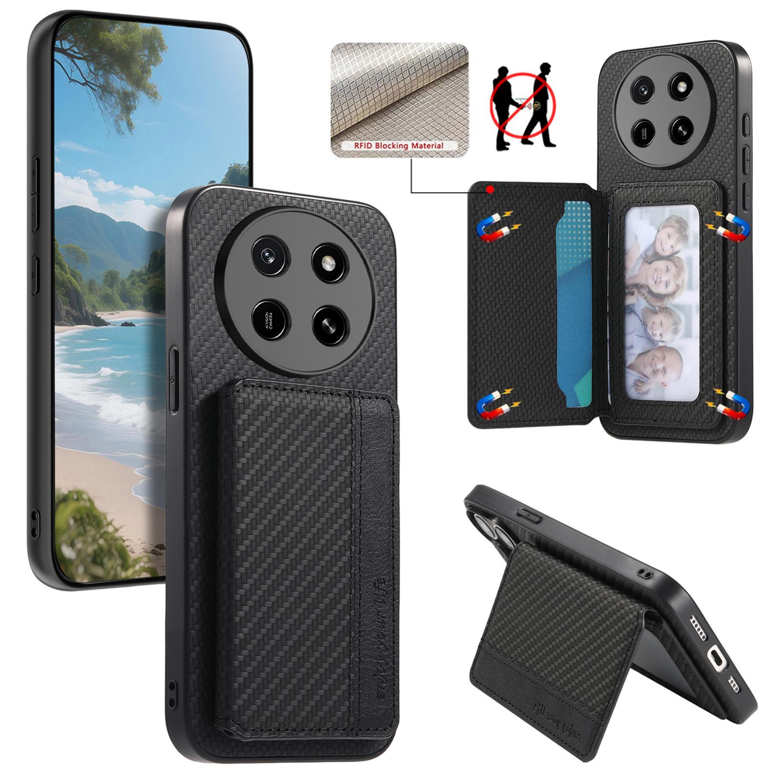 For Honor X80 Pro Max 5G Carbon Fiber Magnetic Card Bag Phone Case(Black) - Shopkiz.com