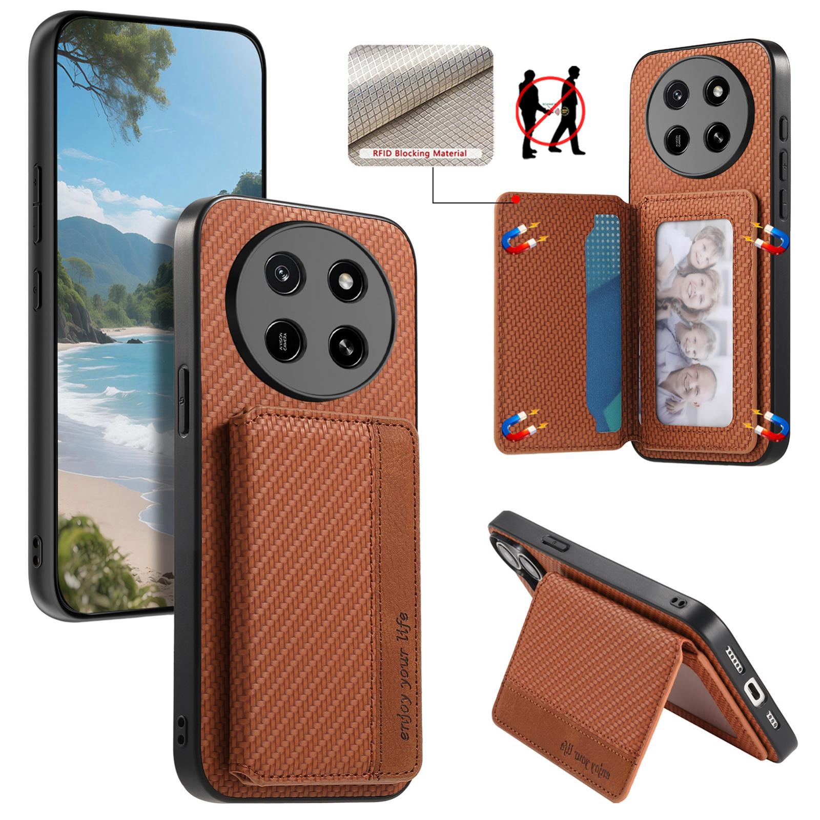 For Honor X80 Pro Max 5G Carbon Fiber Magnetic Card Bag Phone Case(Brown) - Shopkiz.com