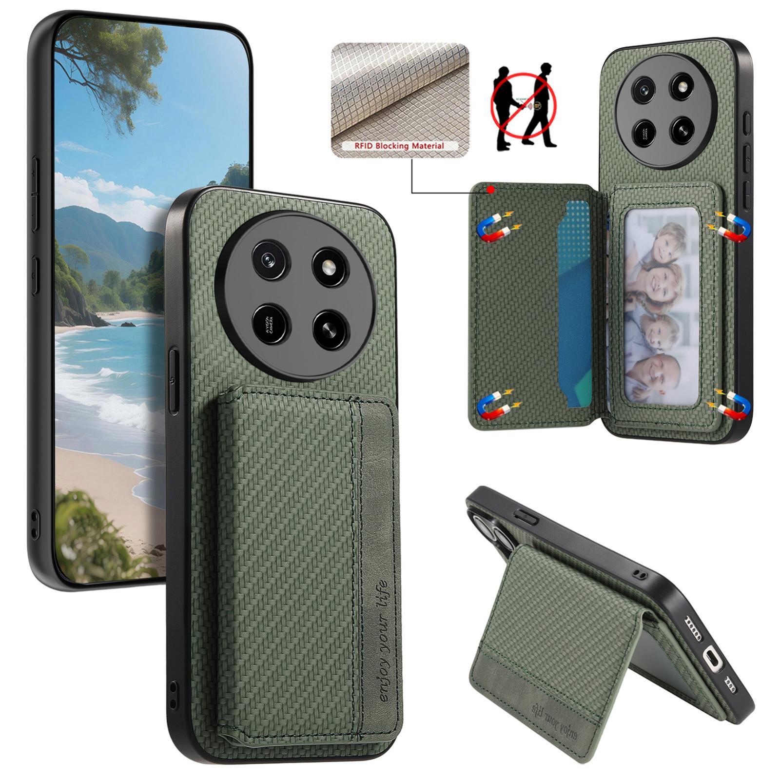 For Honor X80 Pro Max 5G Carbon Fiber Magnetic Card Bag Phone Case(Green) - Shopkiz.com