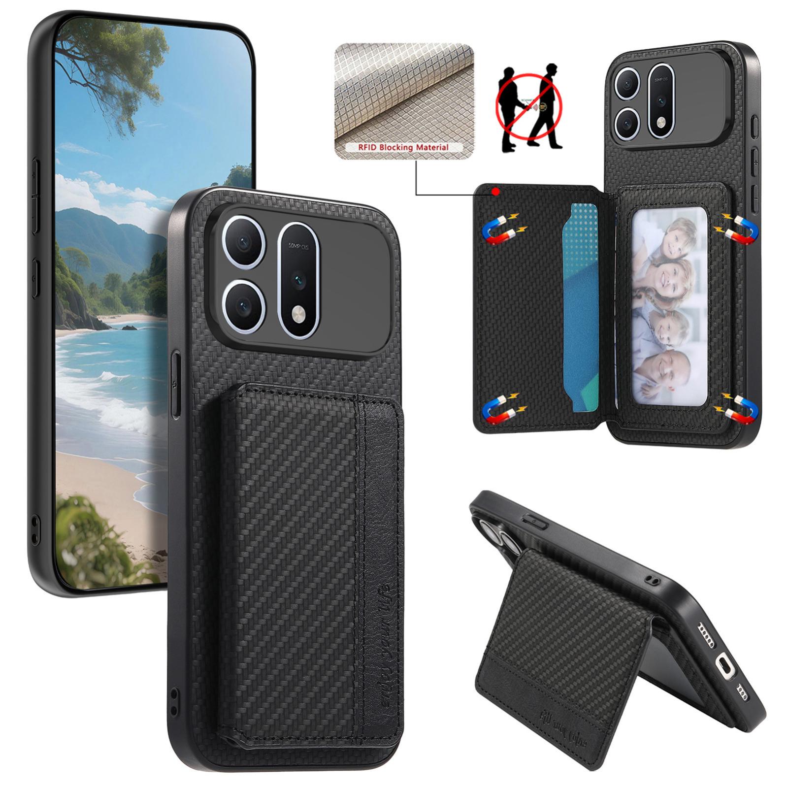 For Honor Win Turbo 5G Carbon Fiber Magnetic Card Bag Phone Case(Black) - Shopkiz.com
