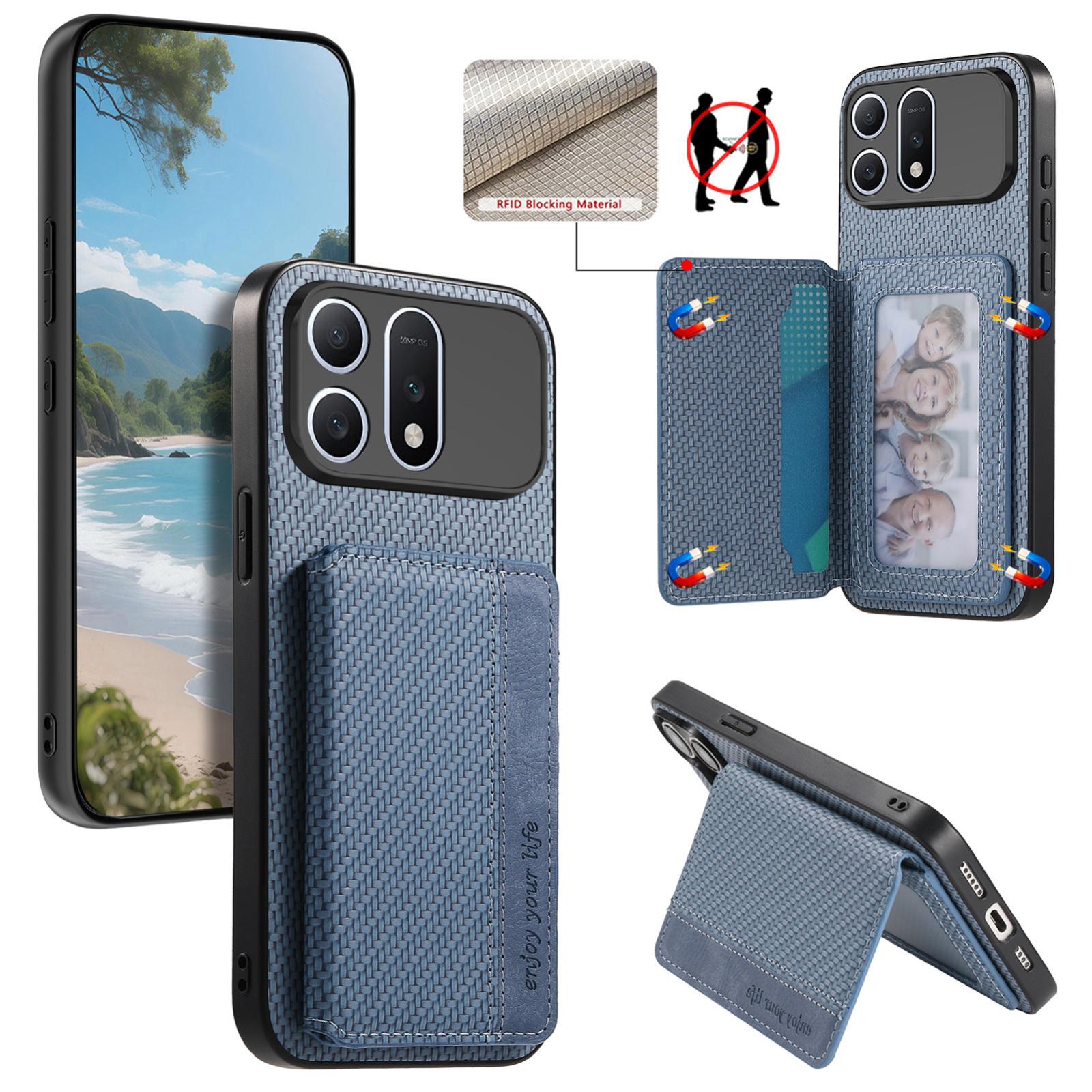 For Honor Win Turbo 5G Carbon Fiber Magnetic Card Bag Phone Case(Blue) - Shopkiz.com