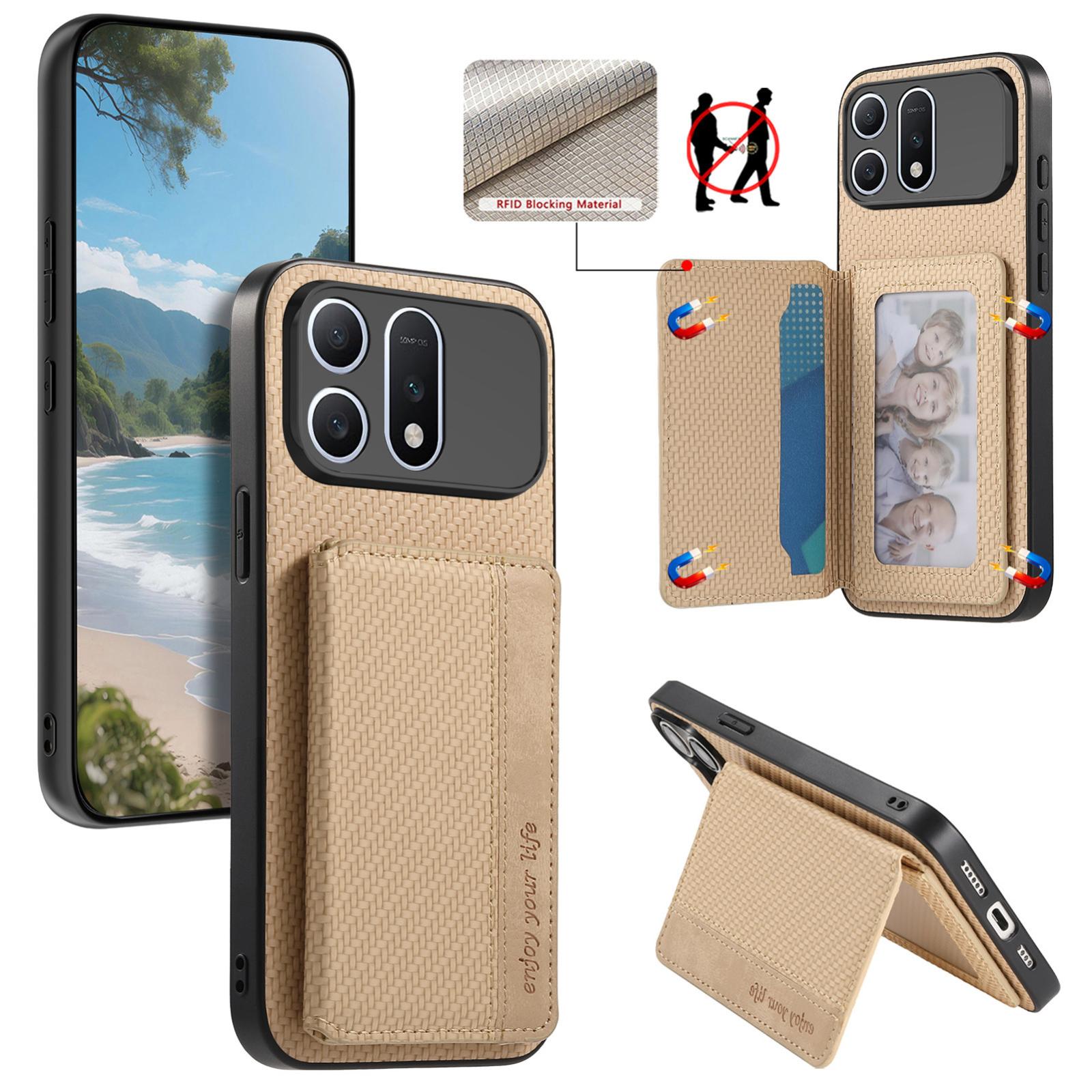 For Honor Win Turbo 5G Carbon Fiber Magnetic Card Bag Phone Case(Khaki) - Shopkiz.com