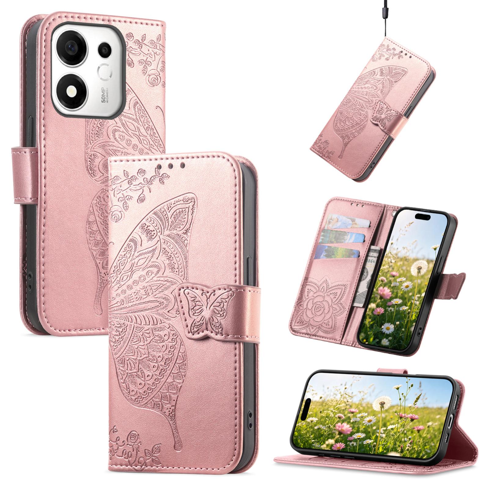 For Honor 600 Smart 5G Butterfly Love Flower Embossed Leather Phone Case(Rose Gold) - Shopkiz.com