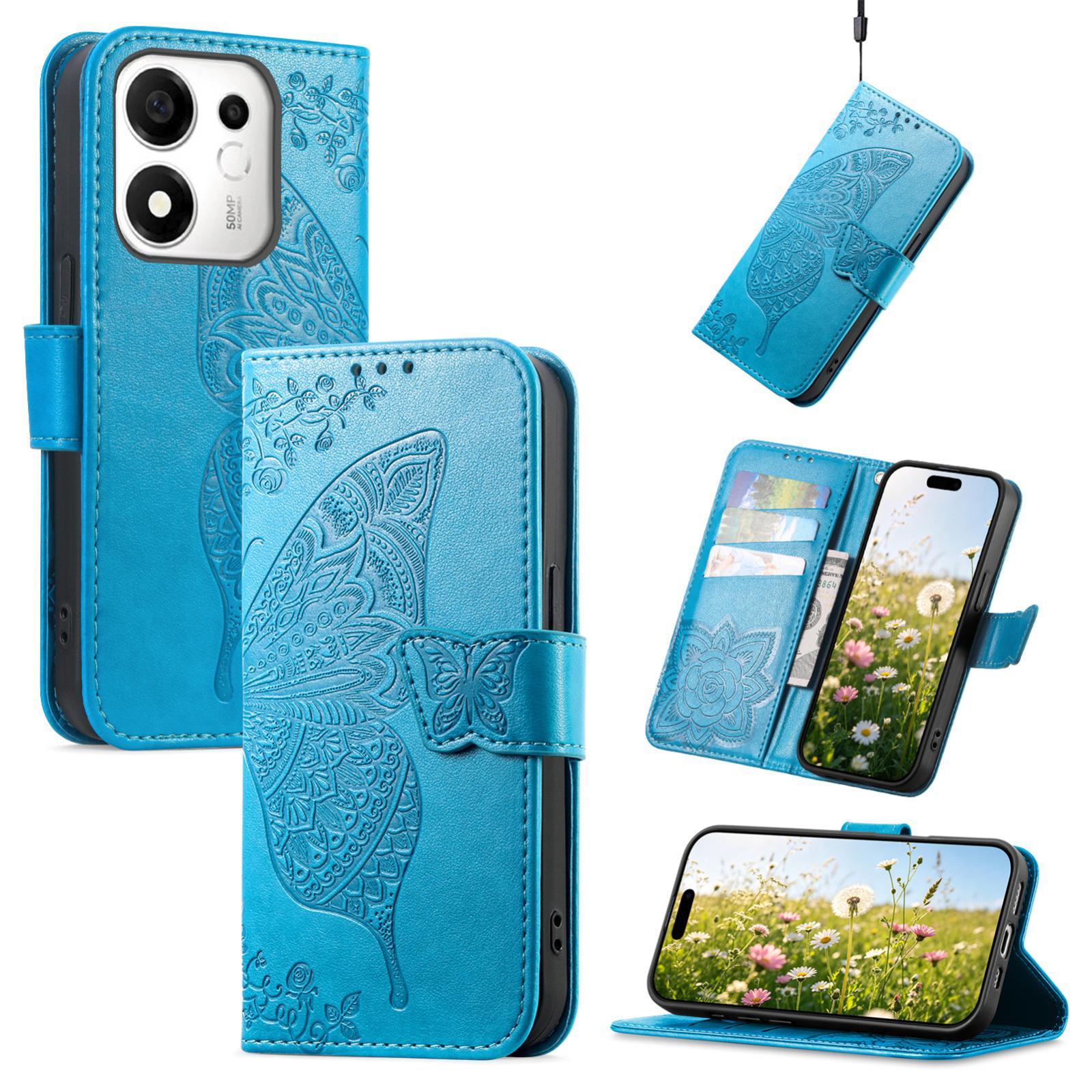 For Honor 600 Smart 5G Butterfly Love Flower Embossed Leather Phone Case(Blue) - Shopkiz.com