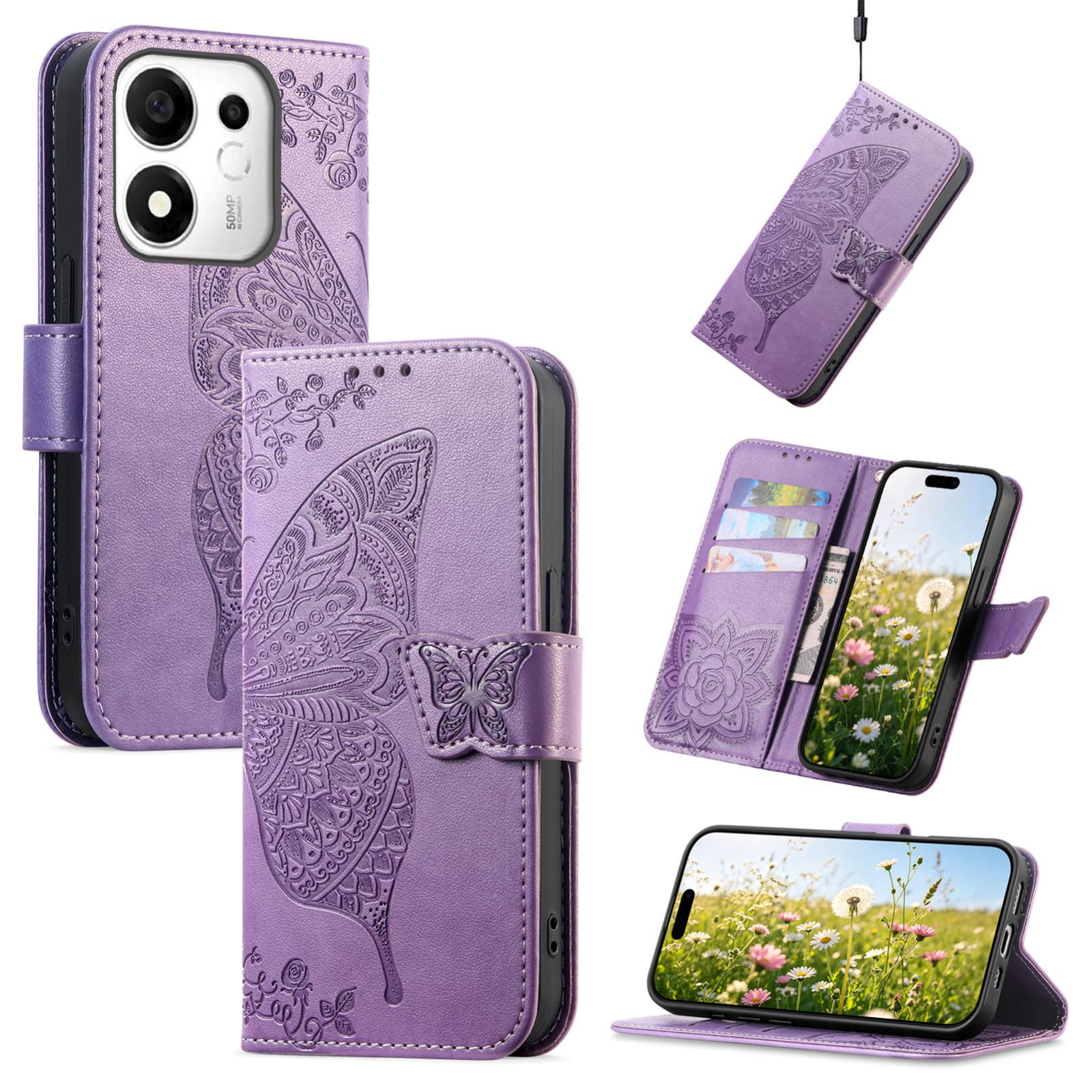 For Honor 600 Smart 5G Butterfly Love Flower Embossed Leather Phone Case(Lavender) - Shopkiz.com