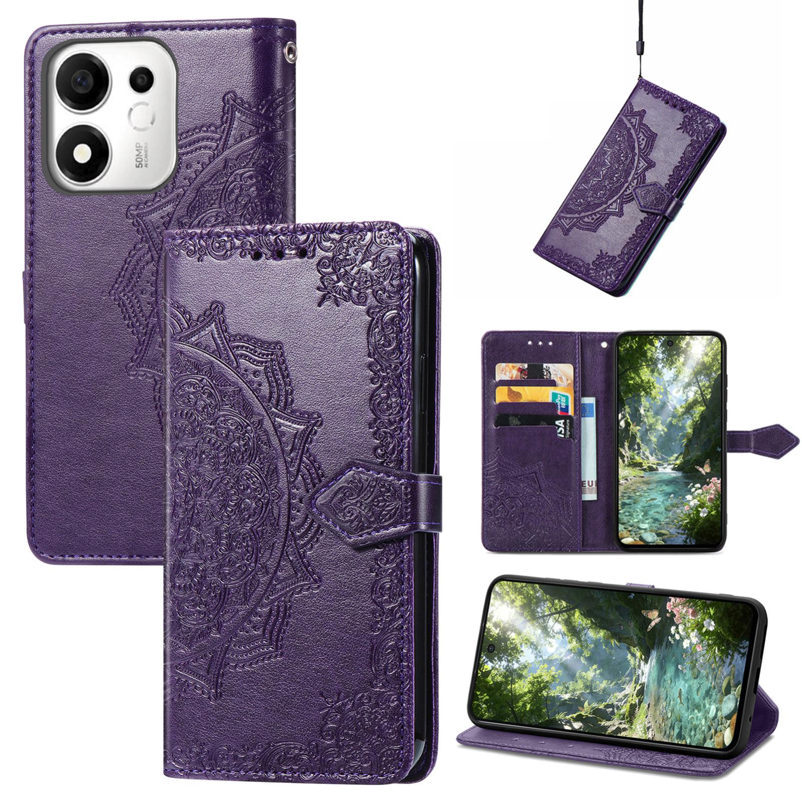For Honor 600 Smart 5G Mandala Flower Embossed Leather Phone Case(Purple) - Shopkiz.com