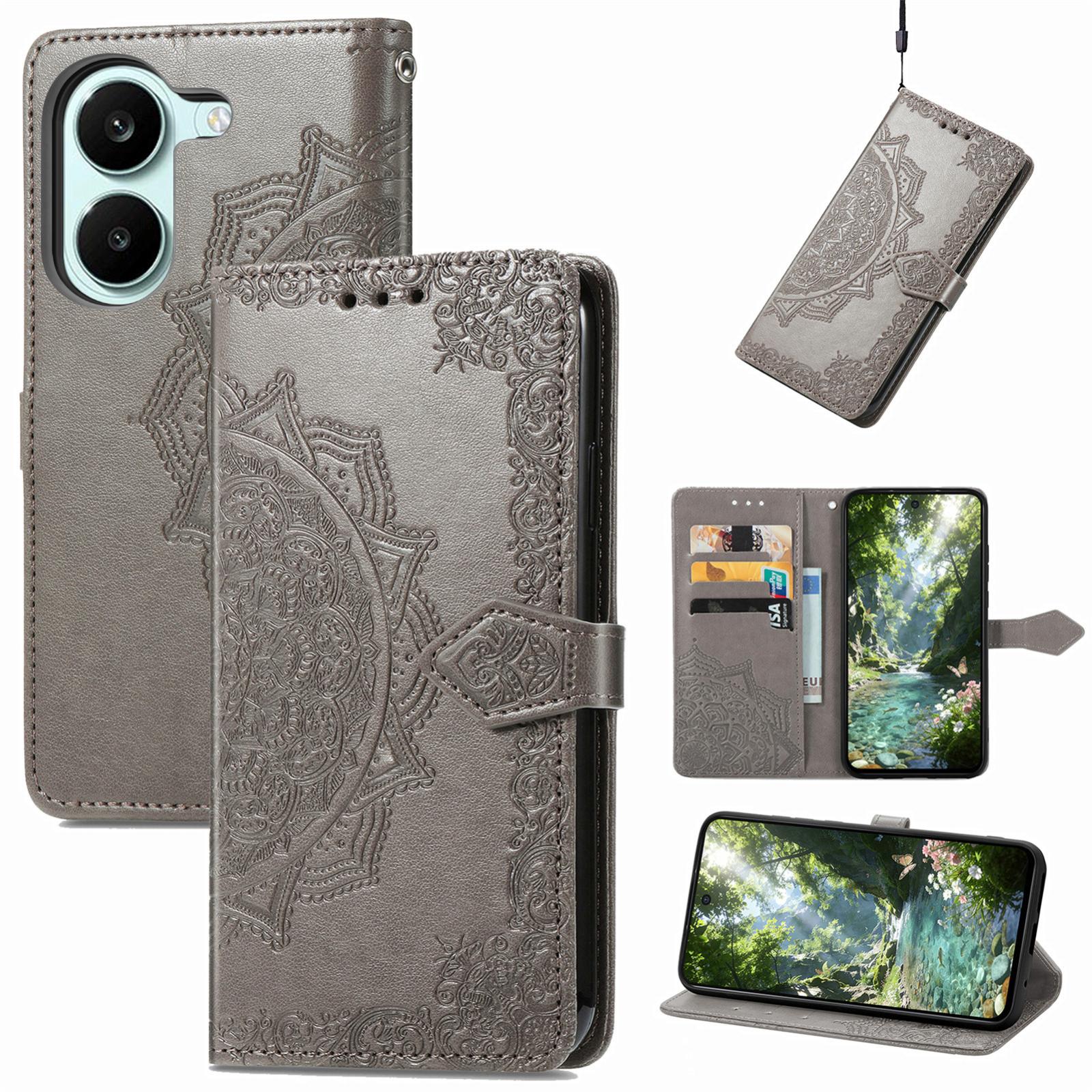 For Honor Play 80 Plus 5G Mandala Flower Embossed Leather Phone Case(Gray) - Shopkiz.com