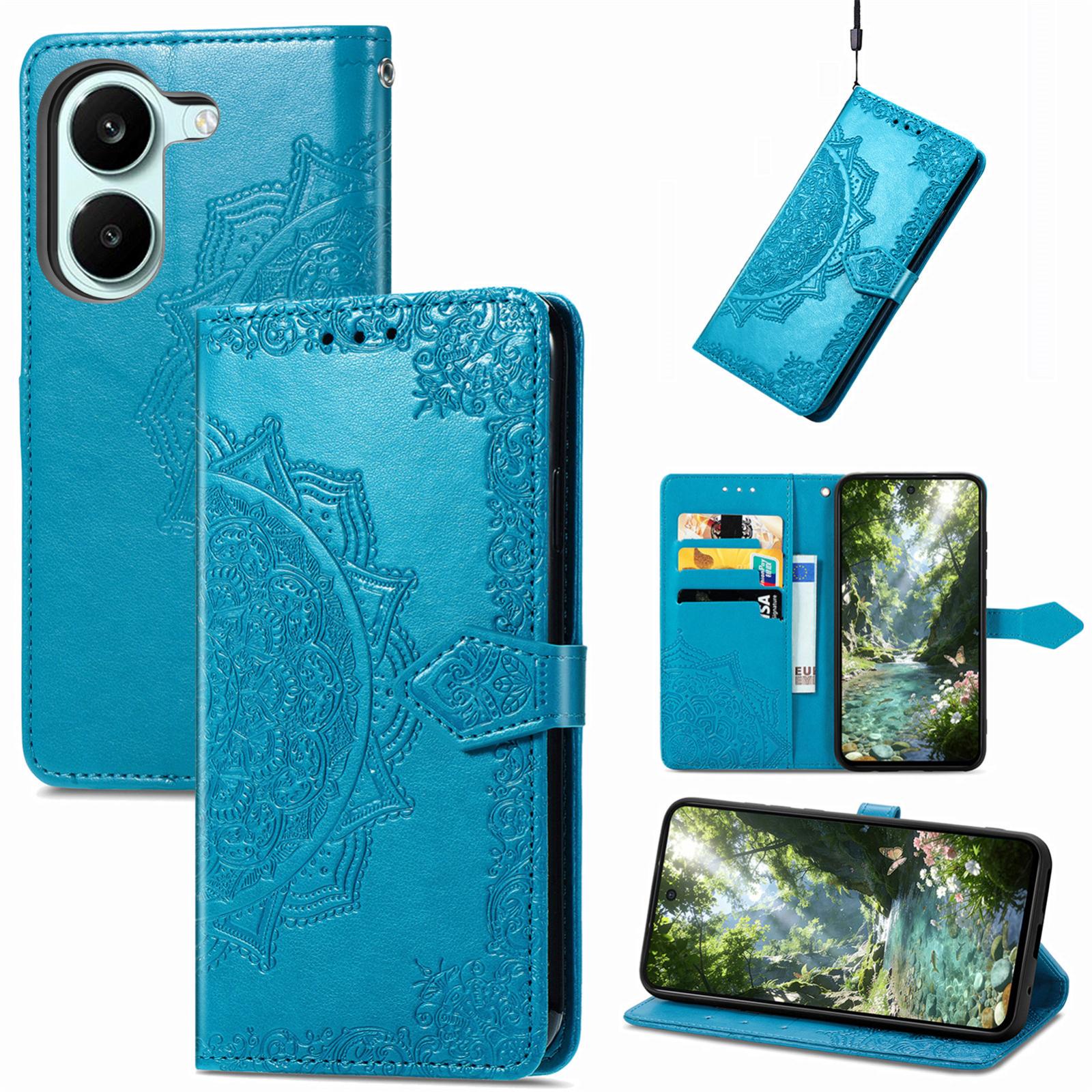 For Honor Play 80 Plus 5G Mandala Flower Embossed Leather Phone Case(Blue) - Shopkiz.com