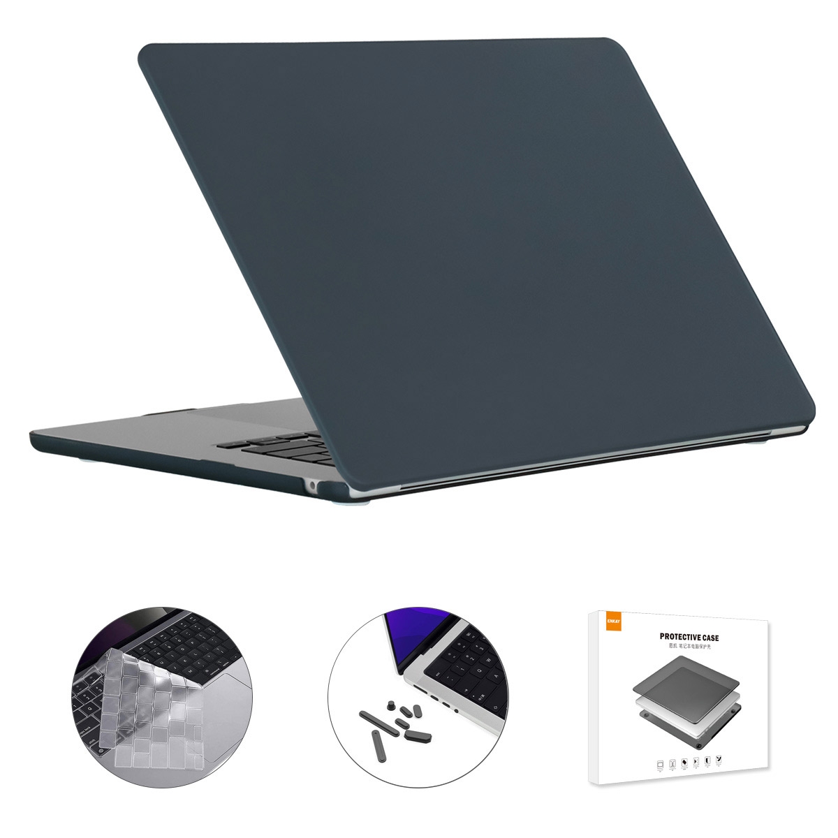 For MacBook Air 15.3 A2941 ENKAY EU Version 3 in 1 Matte Protective Case with TPU Keyboard Film & Anti-dust Plugs(Black) - Shopkiz.com
