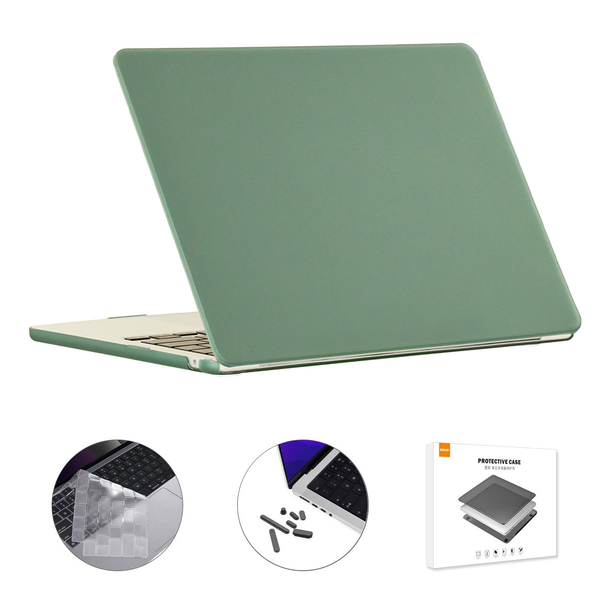 For MacBook Air 15.3 A2941 ENKAY EU Version 3 in 1 Matte Protective Case with TPU Keyboard Film & Anti-dust Plugs(Dark Grenn) - Shopkiz.com
