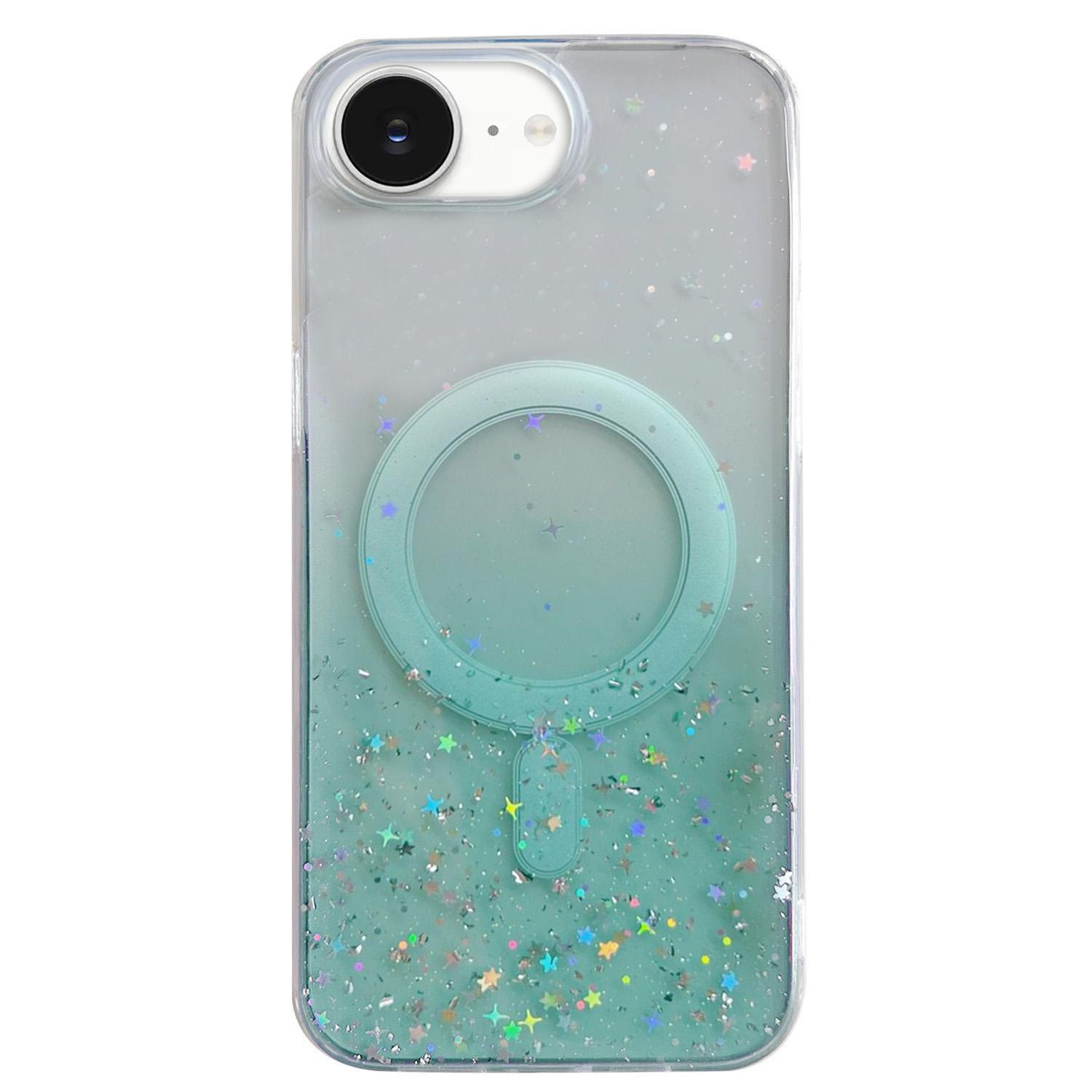 For iPhone 17e / 16e Glitter MagSafe Hybrid Clear TPU Phone Case(Green) - Shopkiz.com