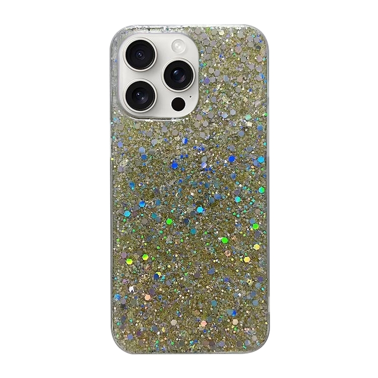 For iPhone 16 Pro Max Glitter Sequins Epoxy TPU Phone Case(Gold) - Shopkiz.com
