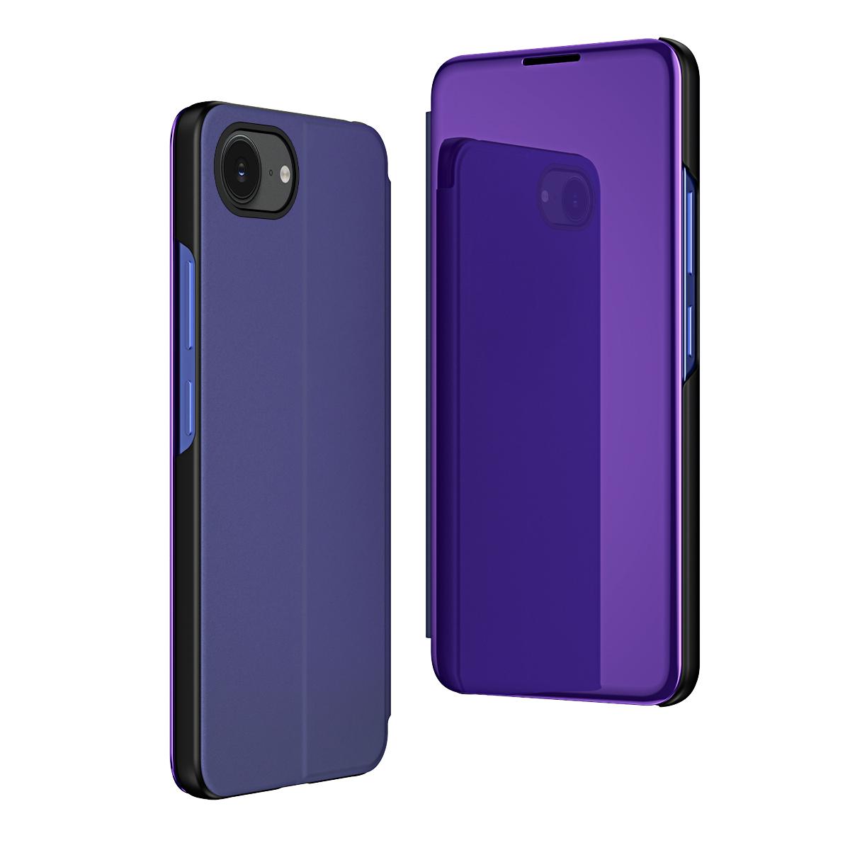 For iPhone 17e / 16e Plated Mirror Horizontal Flip Leather Phone Case with Holder(Purple Blue) - Shopkiz.com