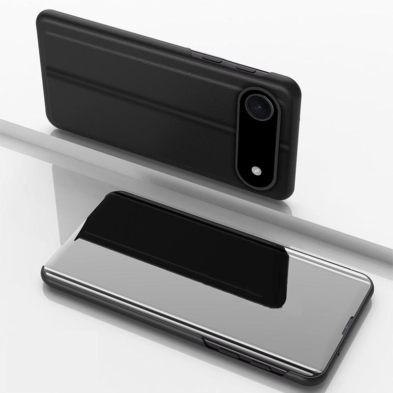 For iPhone Air Plated Mirror Horizontal Flip Leather Phone Case with Holder(Black) - Shopkiz.com