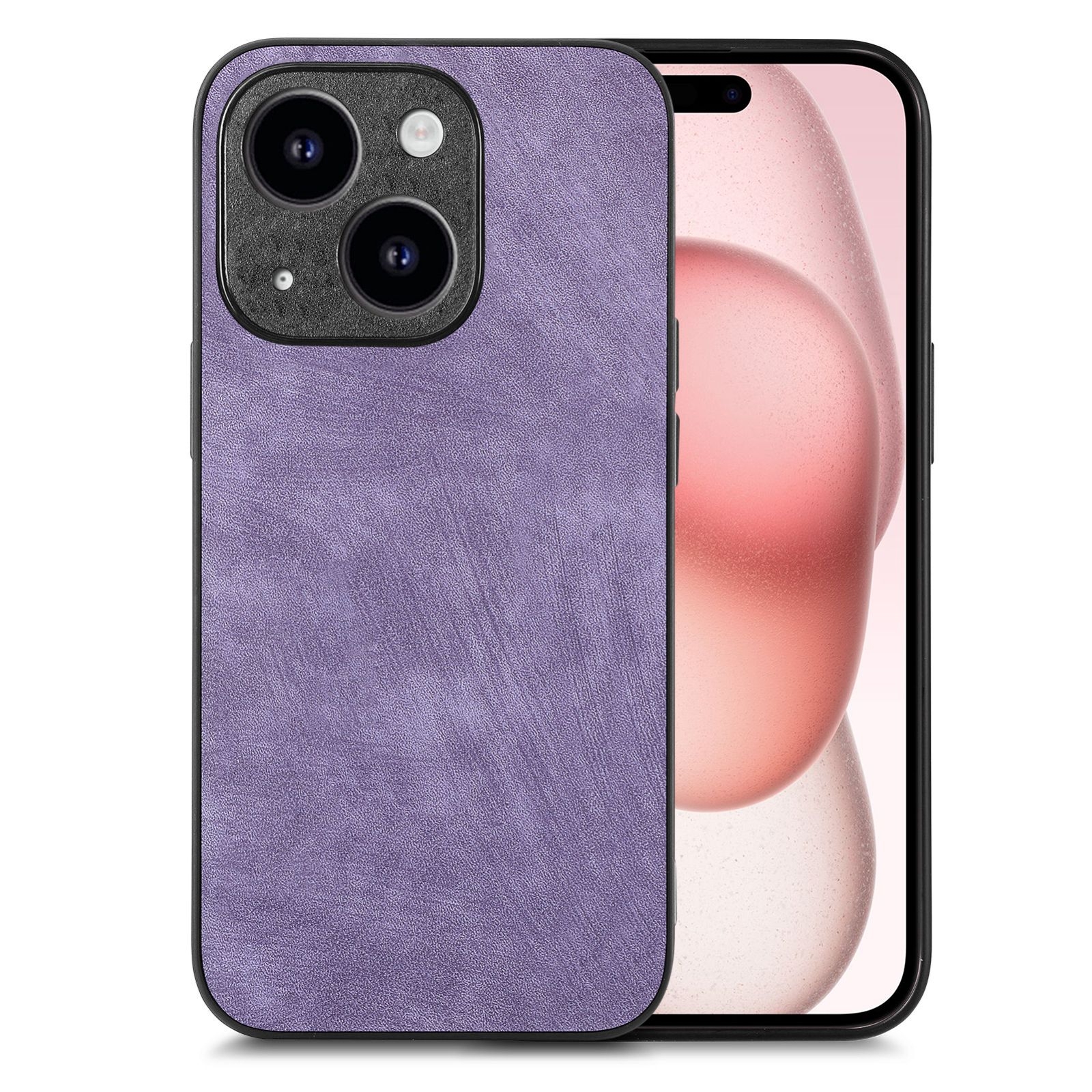 For iPhone 15 Vintage Leather PC Back Cover Phone Case(Purple) - Shopkiz.com