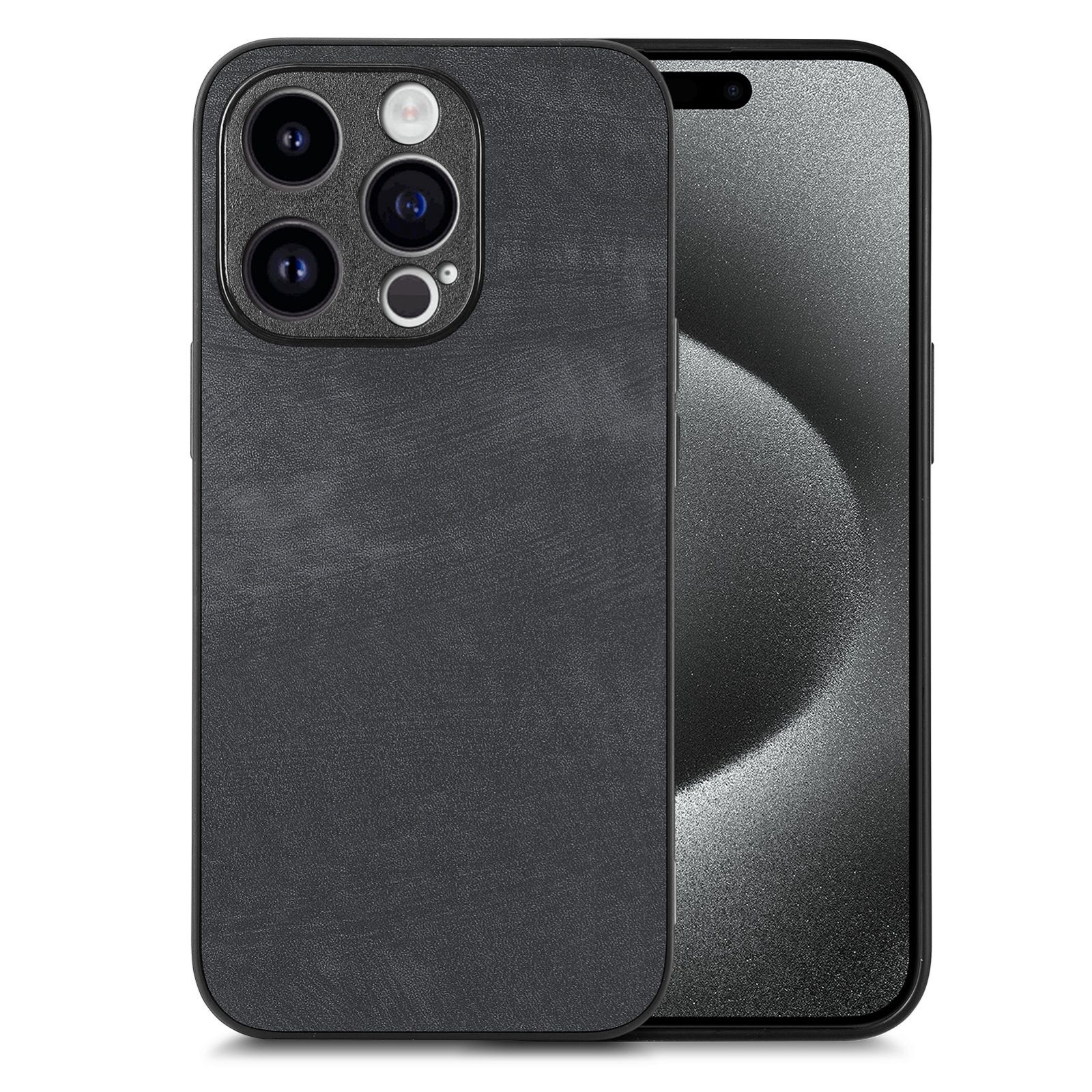 For iPhone 15 Pro Vintage Leather PC Back Cover Phone Case(Black) - Shopkiz.com