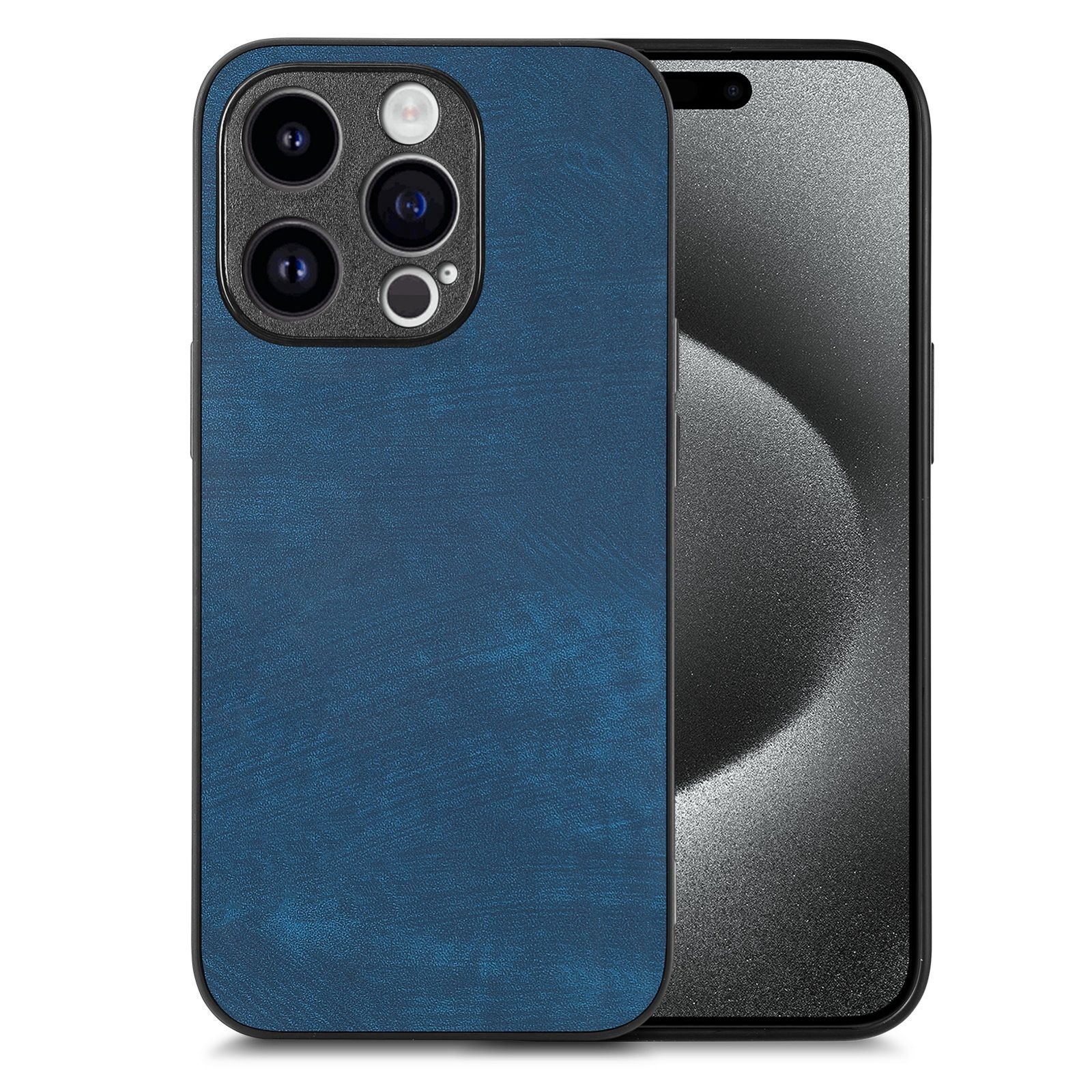 For iPhone 15 Pro Max Vintage Leather PC Back Cover Phone Case(Blue) - Shopkiz.com