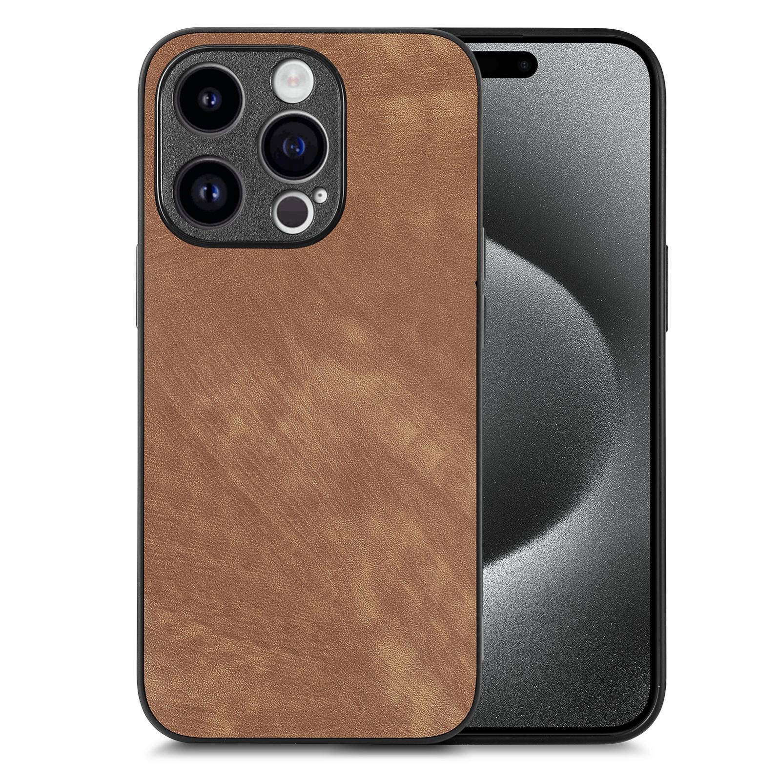 For iPhone 15 Pro Max Vintage Leather PC Back Cover Phone Case(Brown) - Shopkiz.com