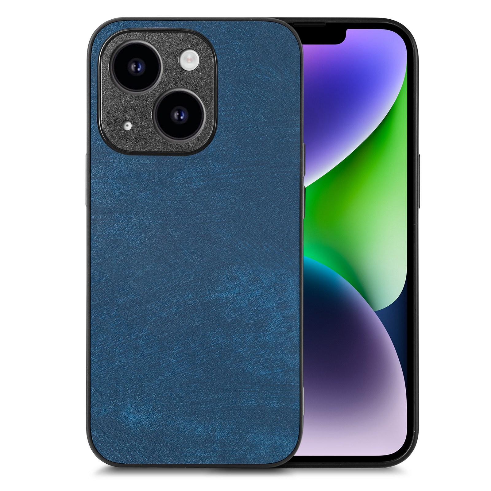 For iPhone 14 Vintage Leather PC Back Cover Phone Case(Blue) - Shopkiz.com