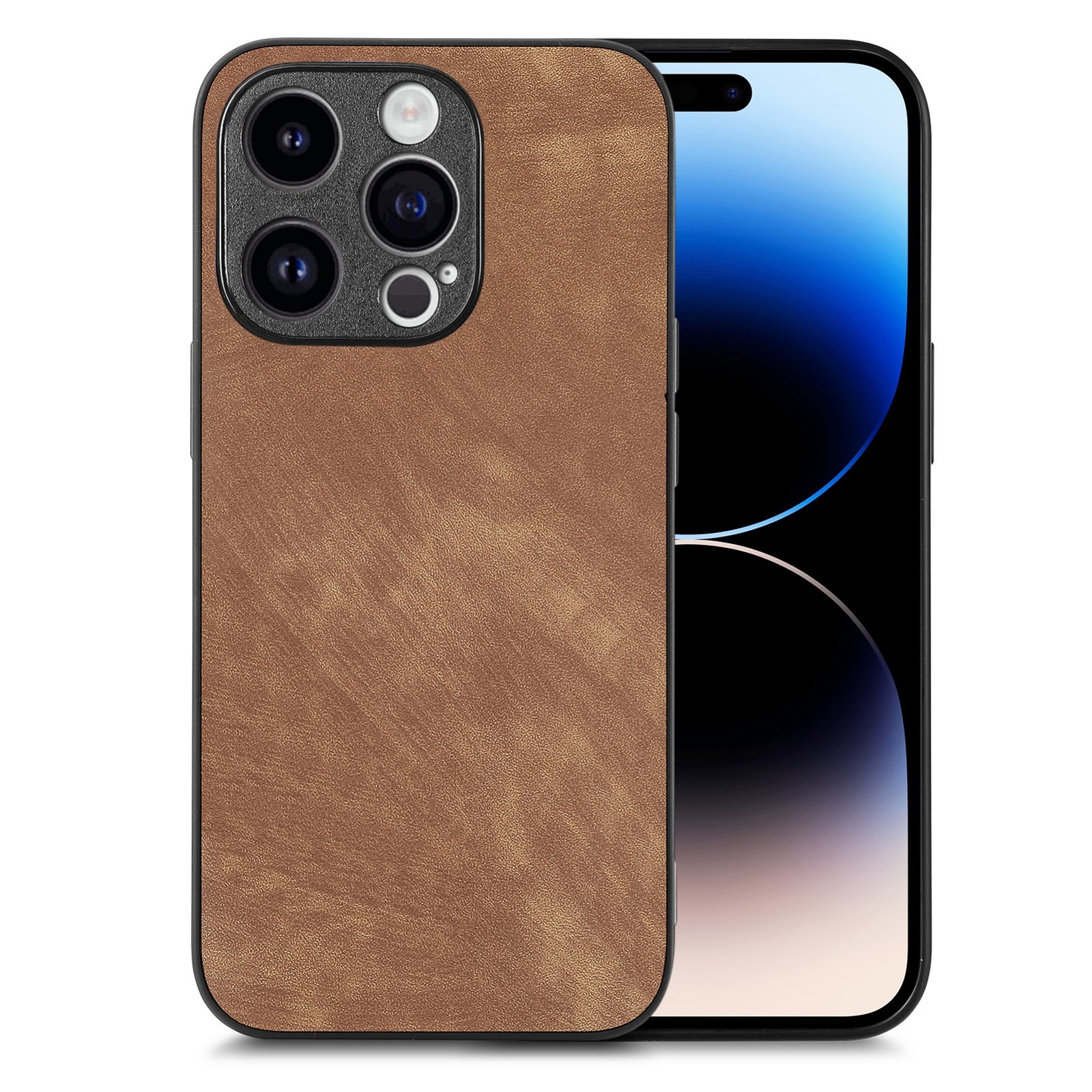 For iPhone 14 Pro Max Vintage Leather PC Back Cover Phone Case(Brown) - Shopkiz.com