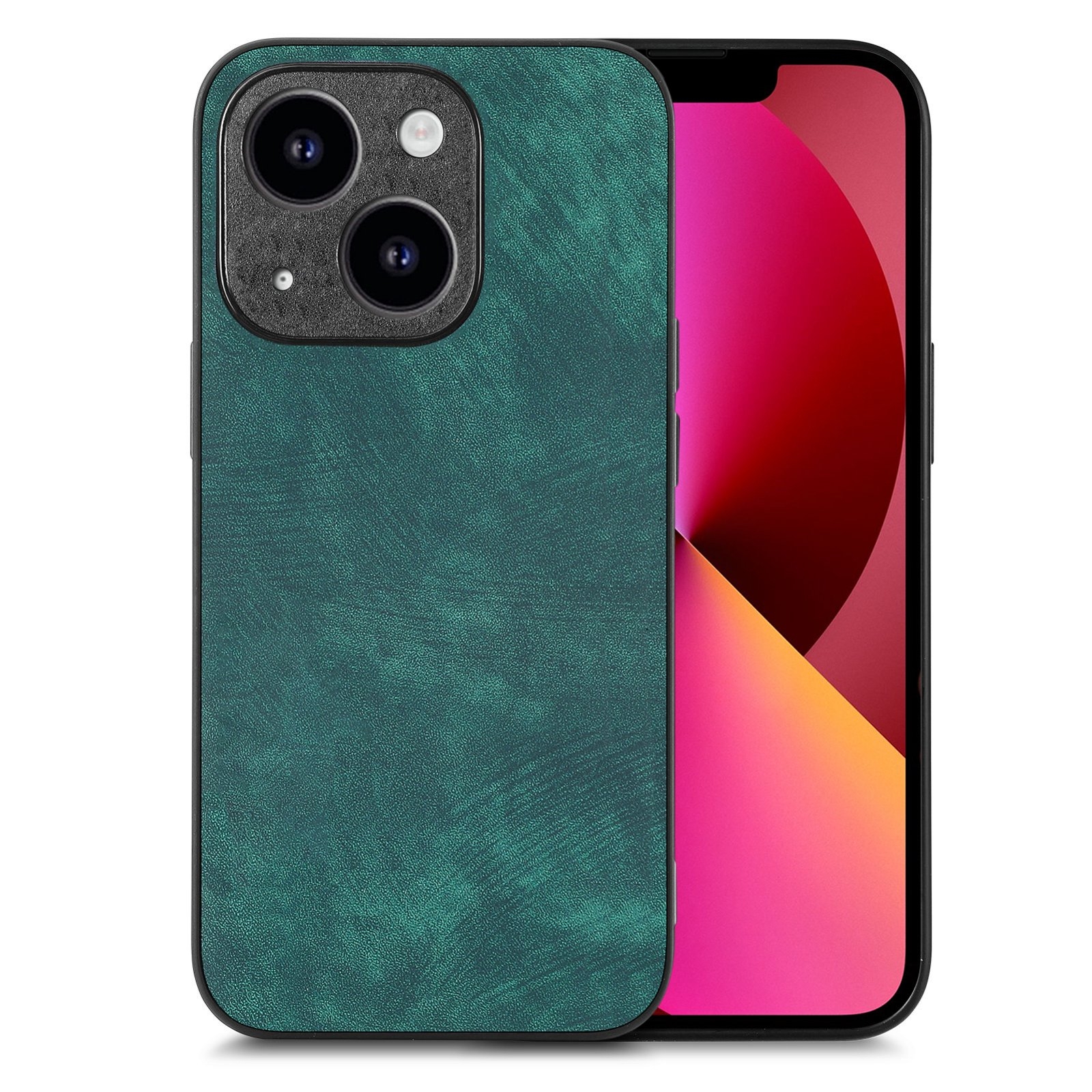 For iPhone 13 Vintage Leather PC Back Cover Phone Case(Green) - Shopkiz.com