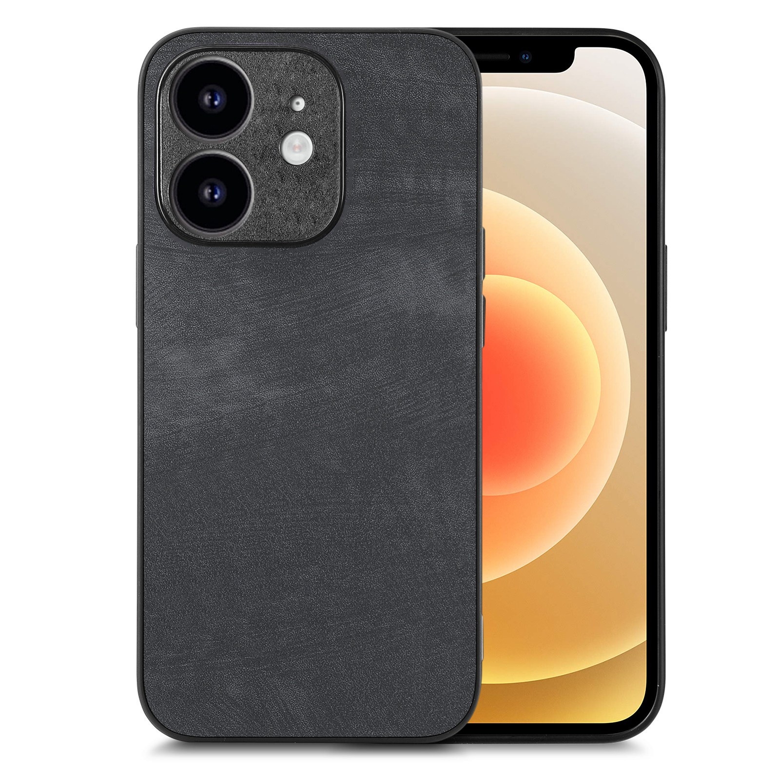 For iPhone 12 Vintage Leather PC Back Cover Phone Case(Black) - Shopkiz.com