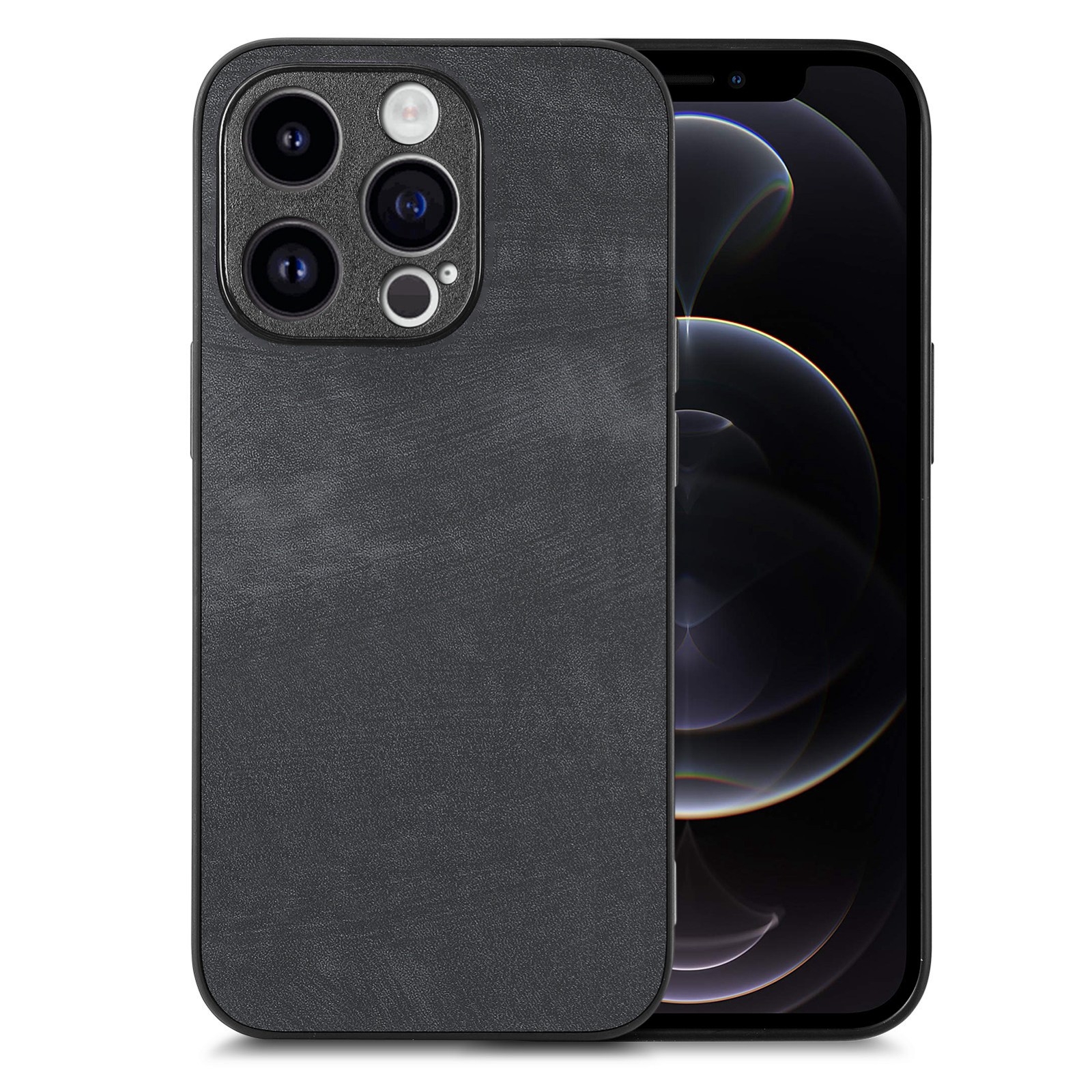 For iPhone 12 Pro Vintage Leather PC Back Cover Phone Case(Black) - Shopkiz.com