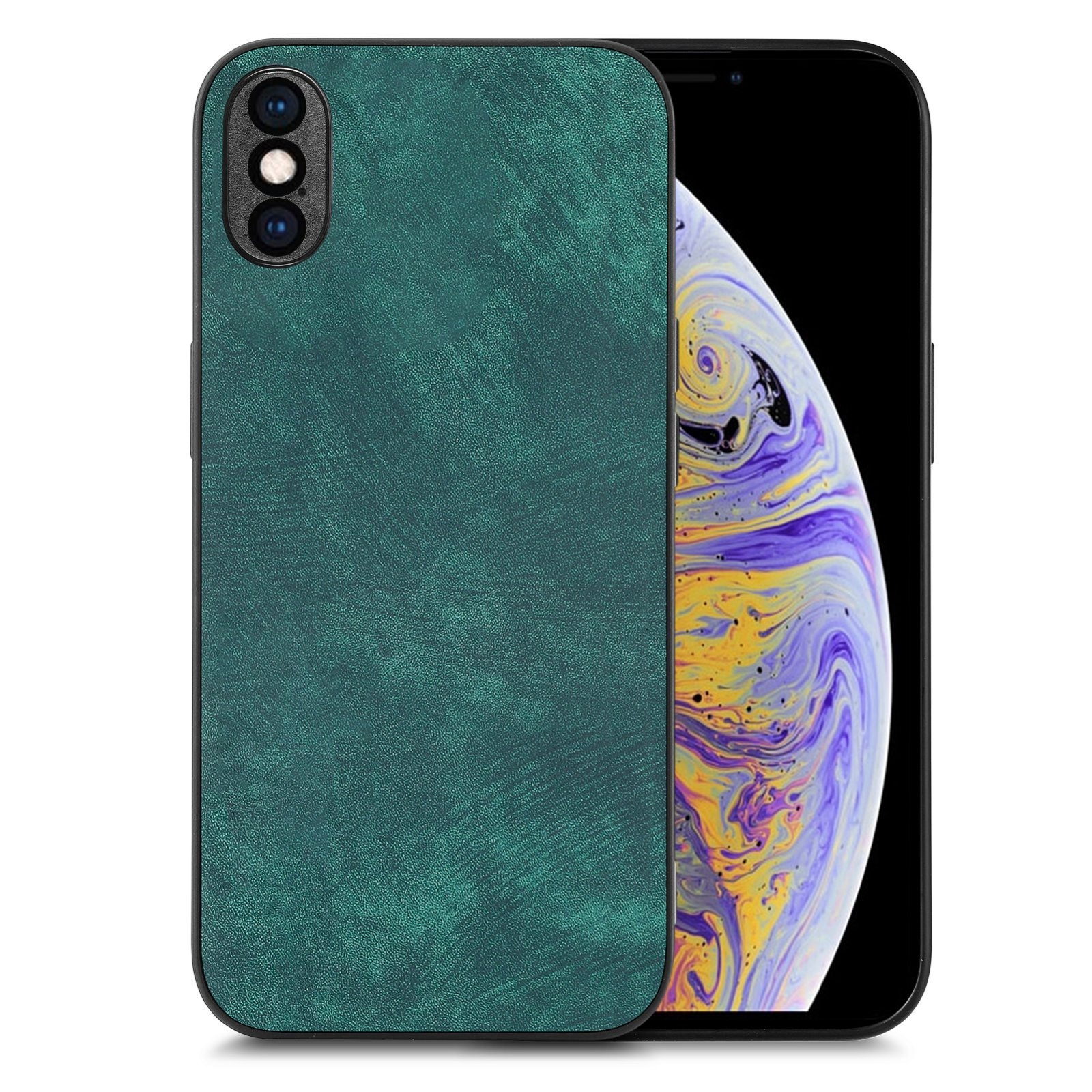 For iPhone XS Max Vintage Leather PC Back Cover Phone Case(Green) - Shopkiz.com