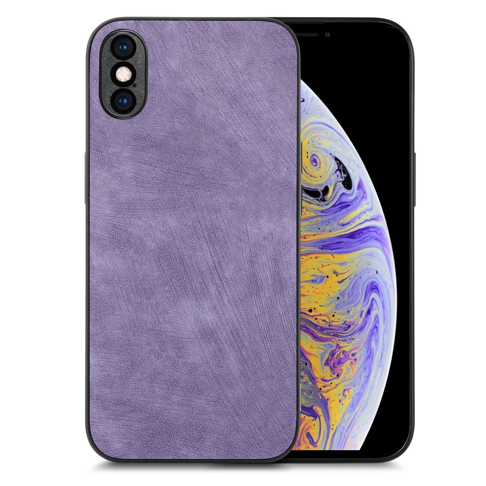 For iPhone XS Max Vintage Leather PC Back Cover Phone Case(Purple) - Shopkiz.com