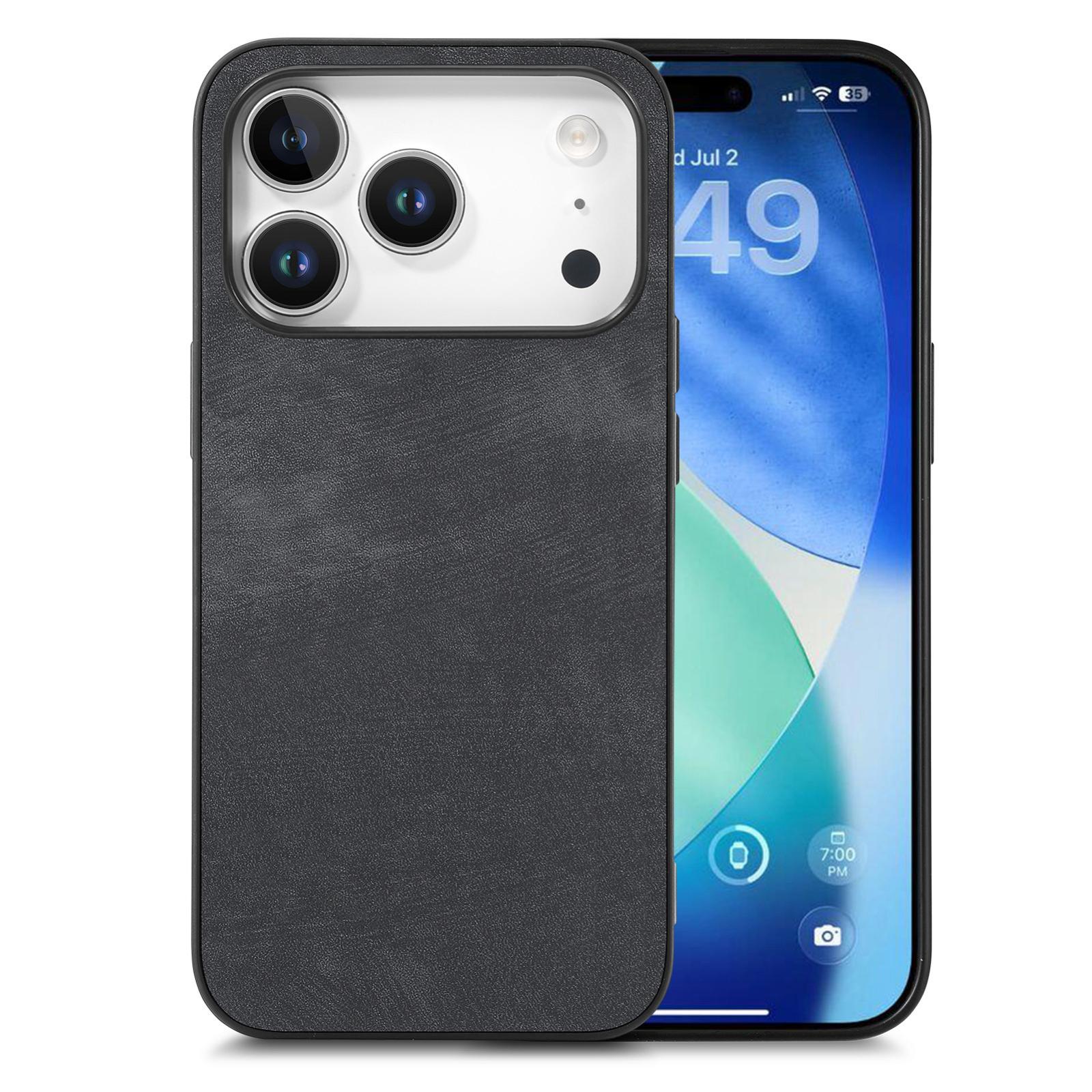 For iPhone 17 Pro Vintage Leather PC Back Cover Phone Case(Black) - Shopkiz.com