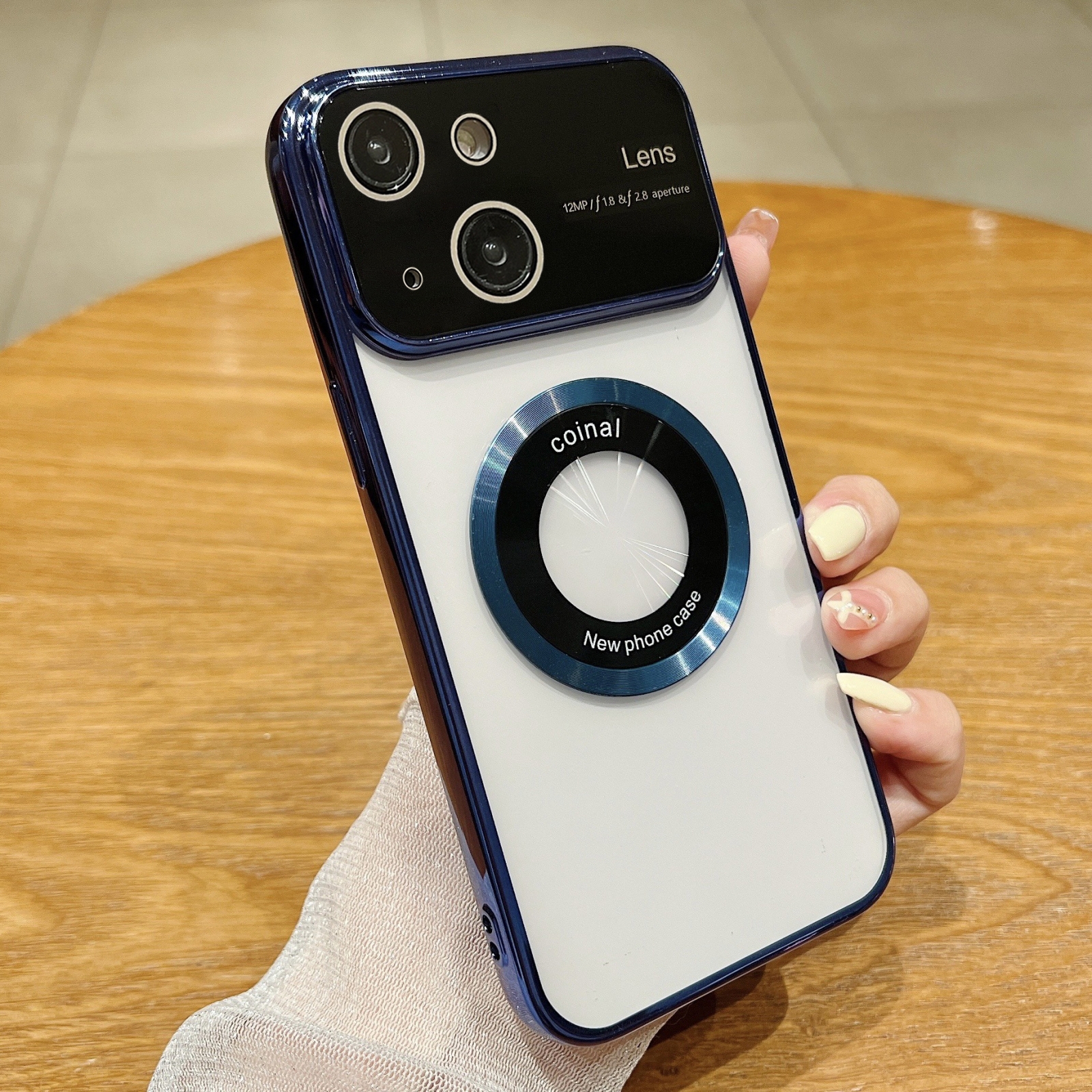 For iPhone 13 Large Window Magsafe Electroplating TPU Phone Case(Navy Blue) - Shopkiz.com