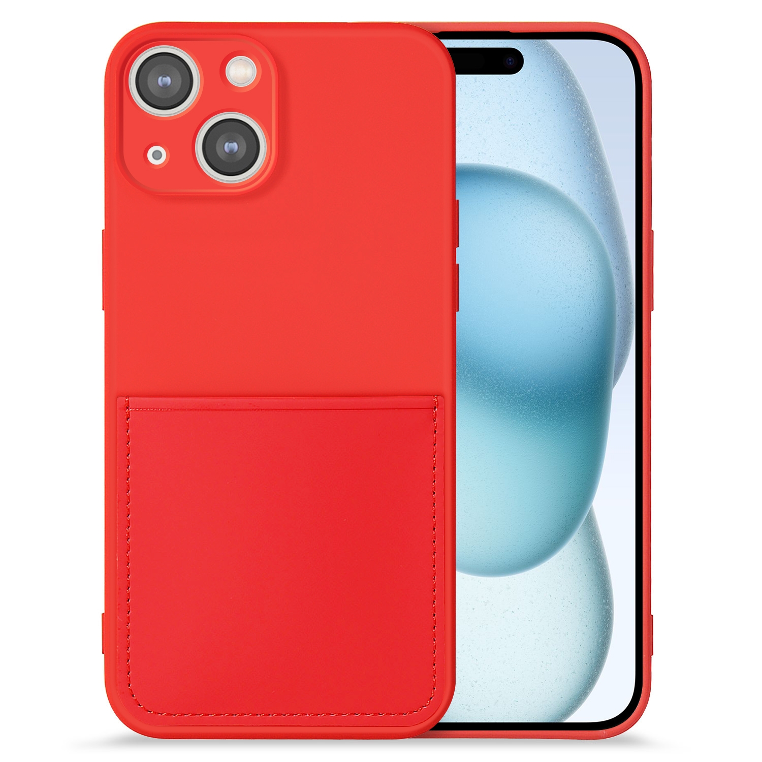 For iPhone 15 Plus Imitate Liquid Silicone Skin Feel Phone Case with Card Slot(Red) - Shopkiz.com