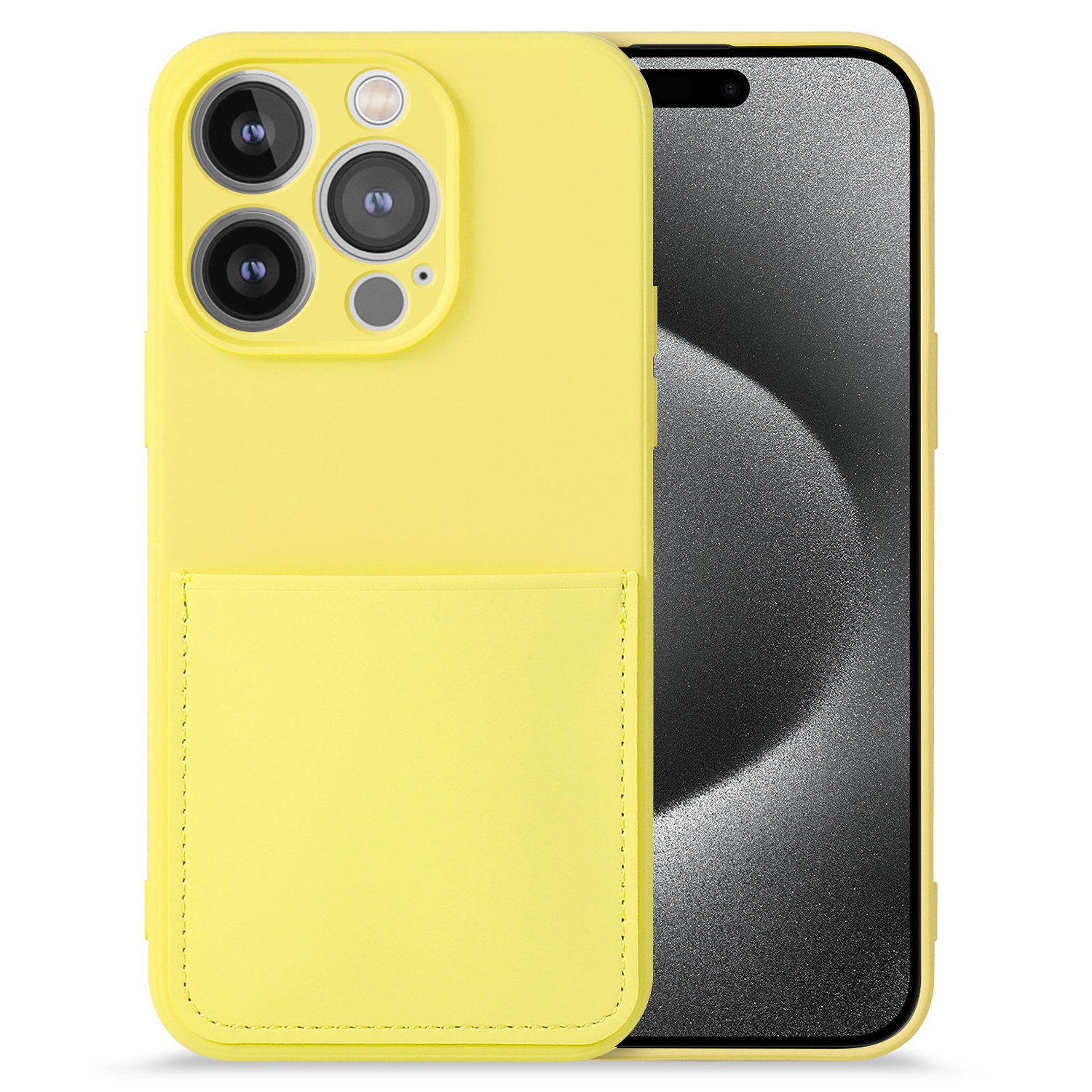 For iPhone 15 Pro Imitate Liquid Silicone Skin Feel Phone Case with Card Slot(Yellow) - Shopkiz.com