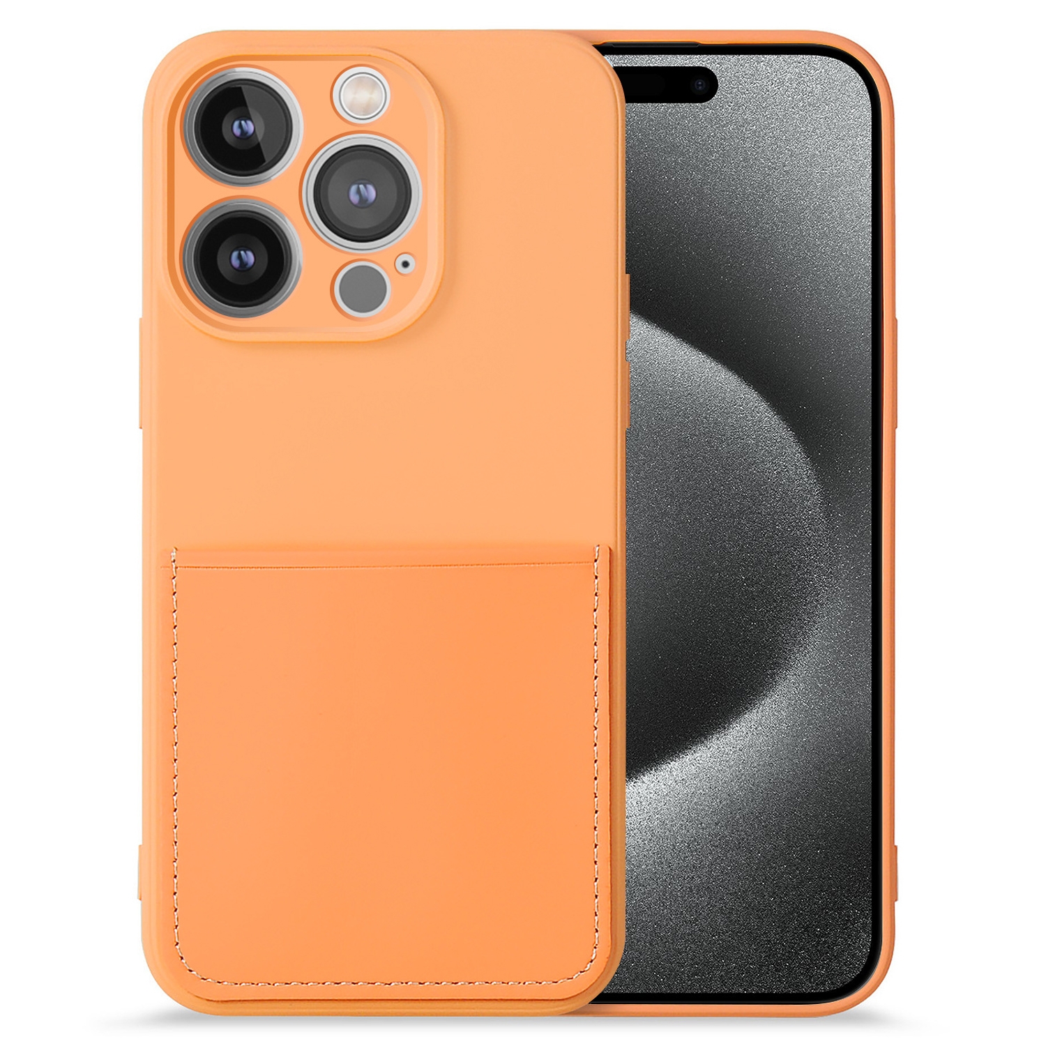 For iPhone 15 Pro Max Imitate Liquid Silicone Skin Feel Phone Case with Card Slot(Orange) - Shopkiz.com