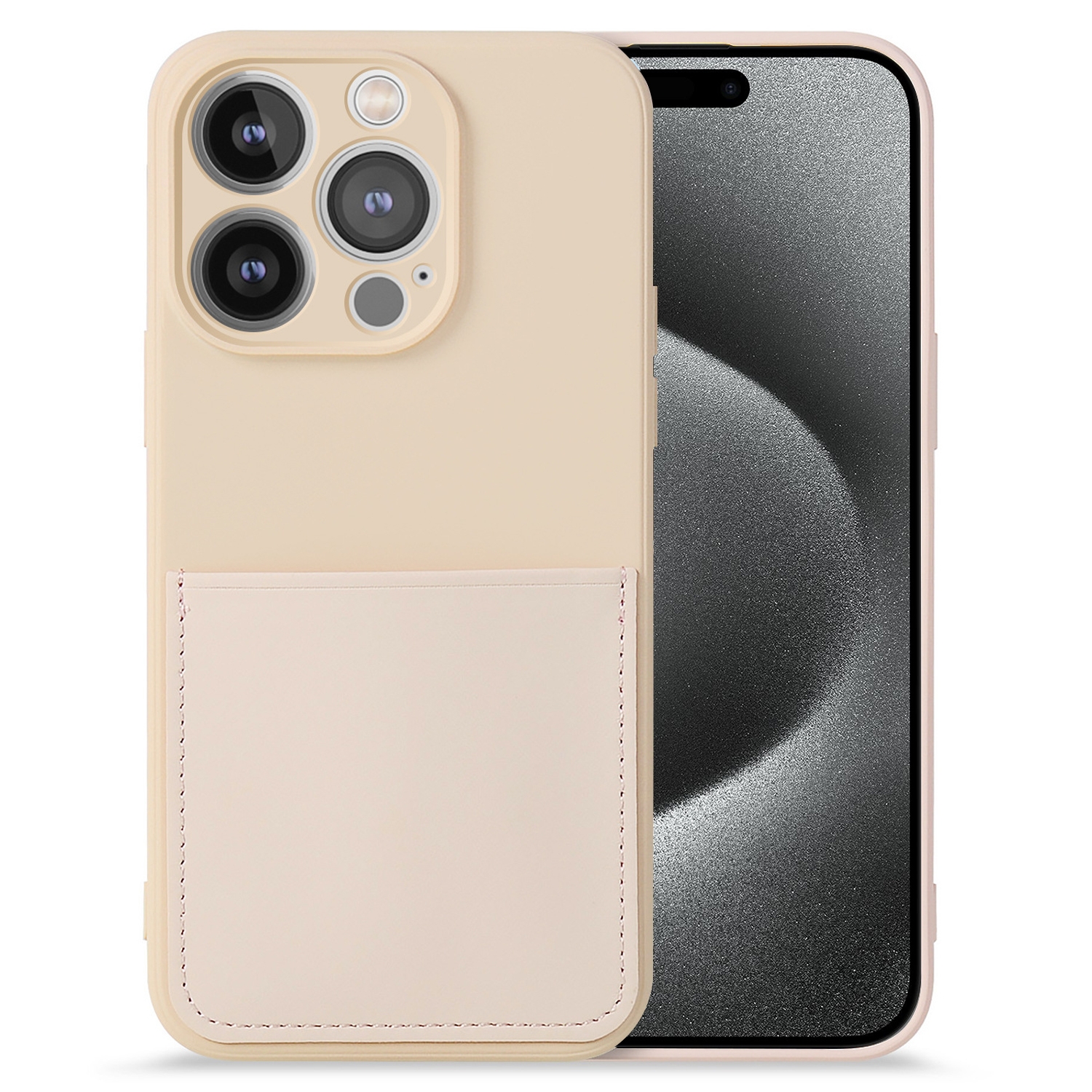 For iPhone 15 Pro Max Imitate Liquid Silicone Skin Feel Phone Case with Card Slot(Pink) - Shopkiz.com