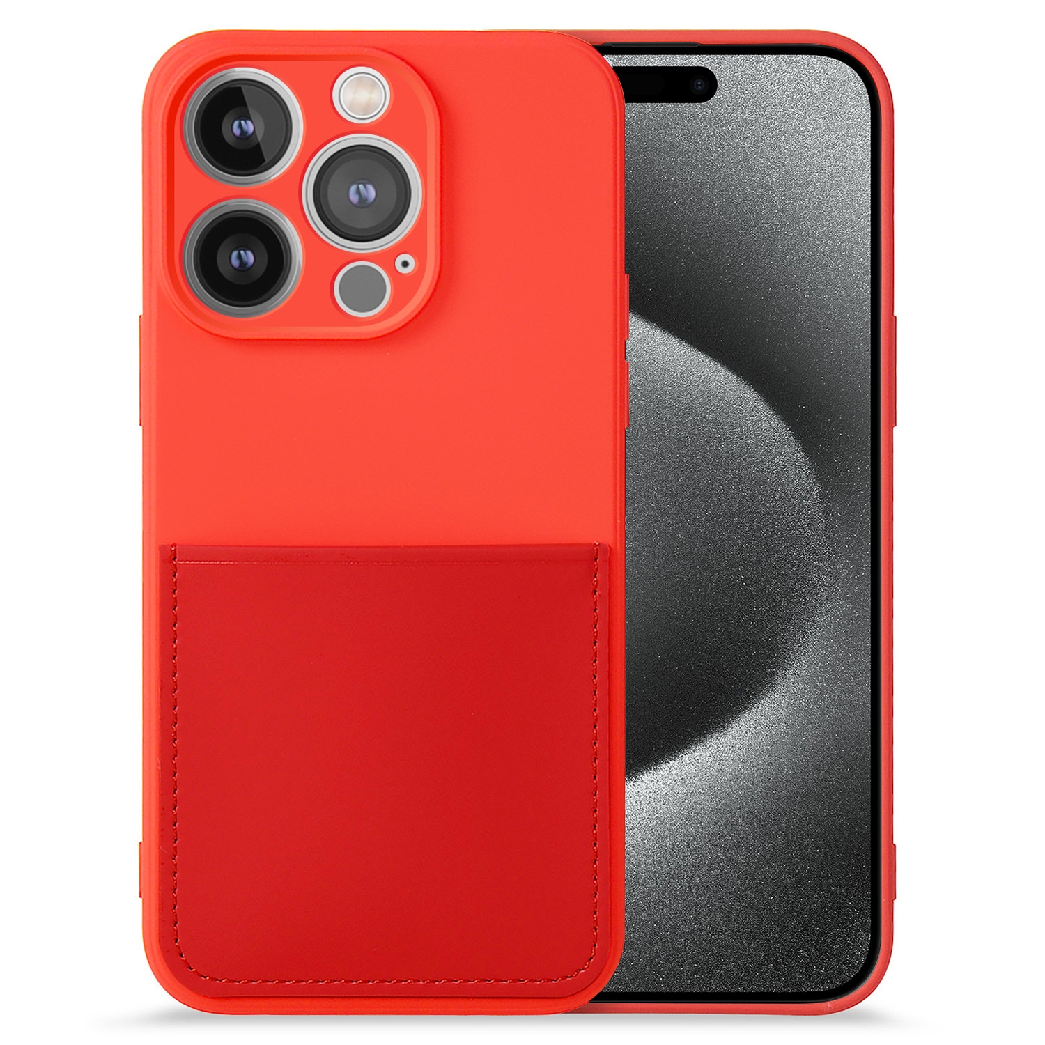 For iPhone 15 Pro Max Imitate Liquid Silicone Skin Feel Phone Case with Card Slot(Red) - Shopkiz.com