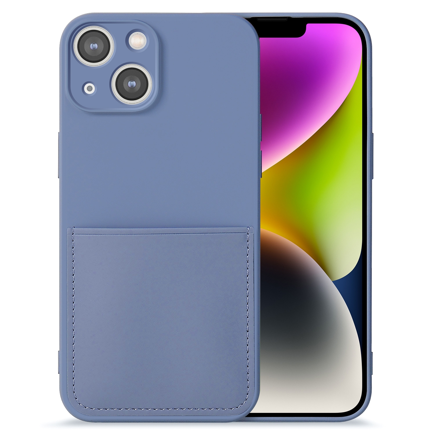 For iPhone 14 Plus Imitate Liquid Silicone Skin Feel Phone Case with Card Slot(Light blue) - Shopkiz.com