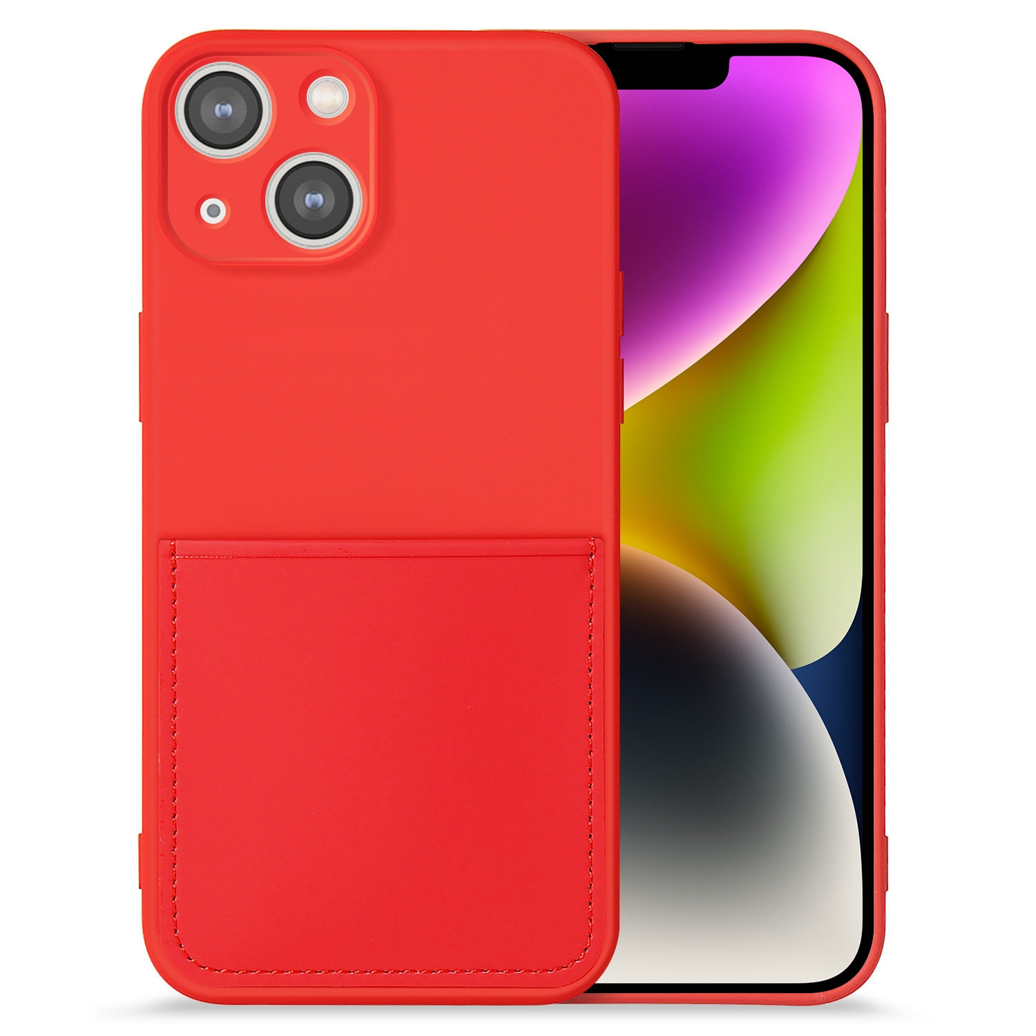 For iPhone 14 Imitate Liquid Silicone Skin Feel Phone Case with Card Slot(Red) - Shopkiz.com