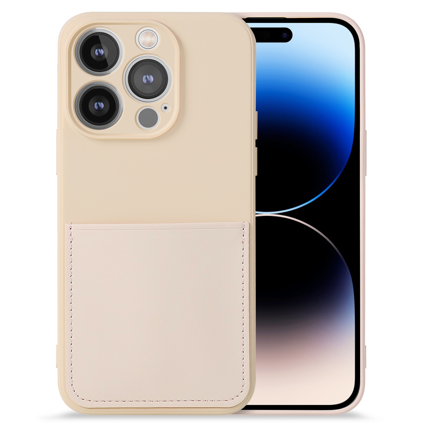 For iPhone 14 Pro Max Imitate Liquid Silicone Skin Feel Phone Case with Card Slot(Pink) - Shopkiz.com